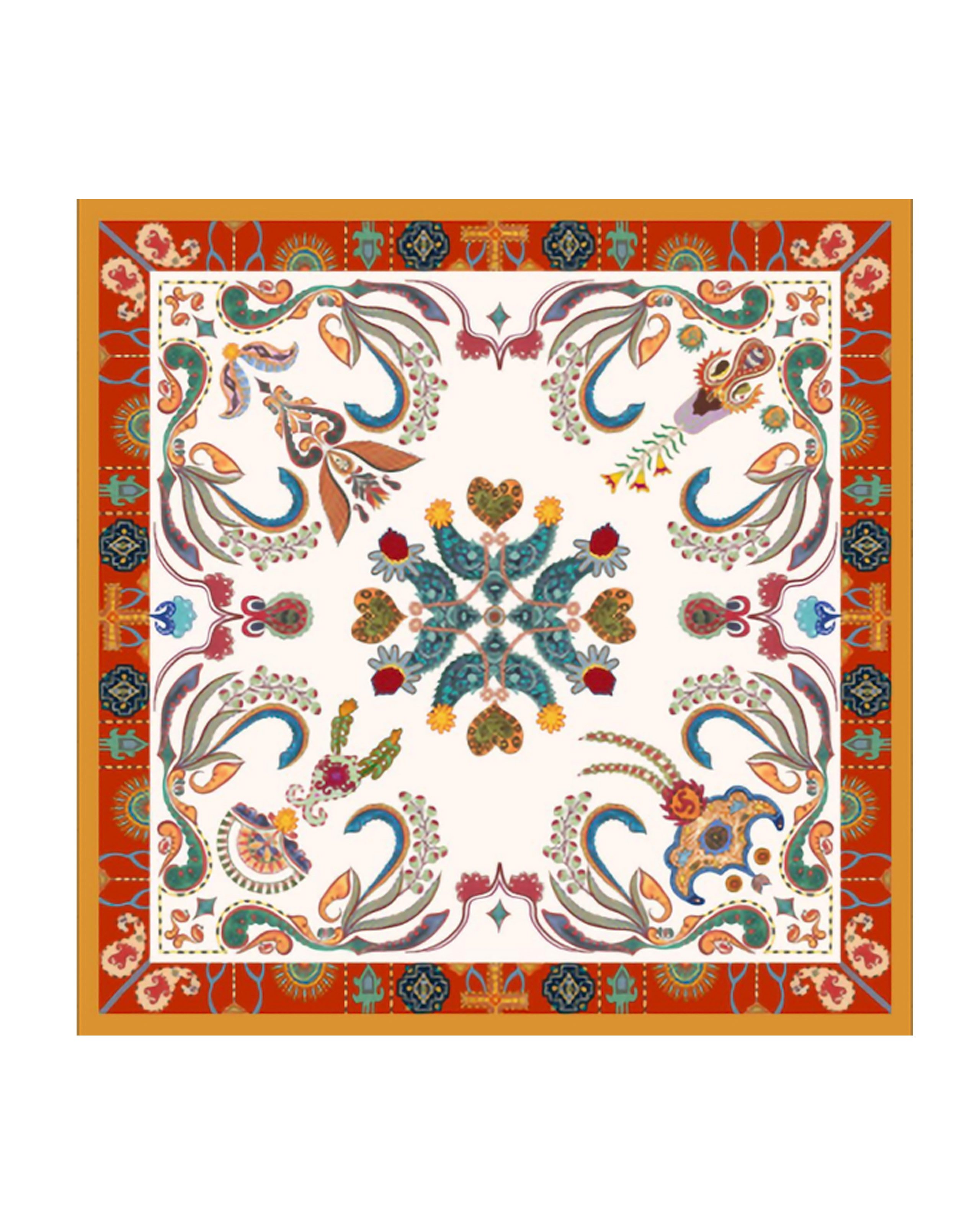 MayTree Seidentuch Premium Twill-Seide 64x64cm, Folklore orange, Nickituch, Bandana-Schal, (Stück), 100% Seide