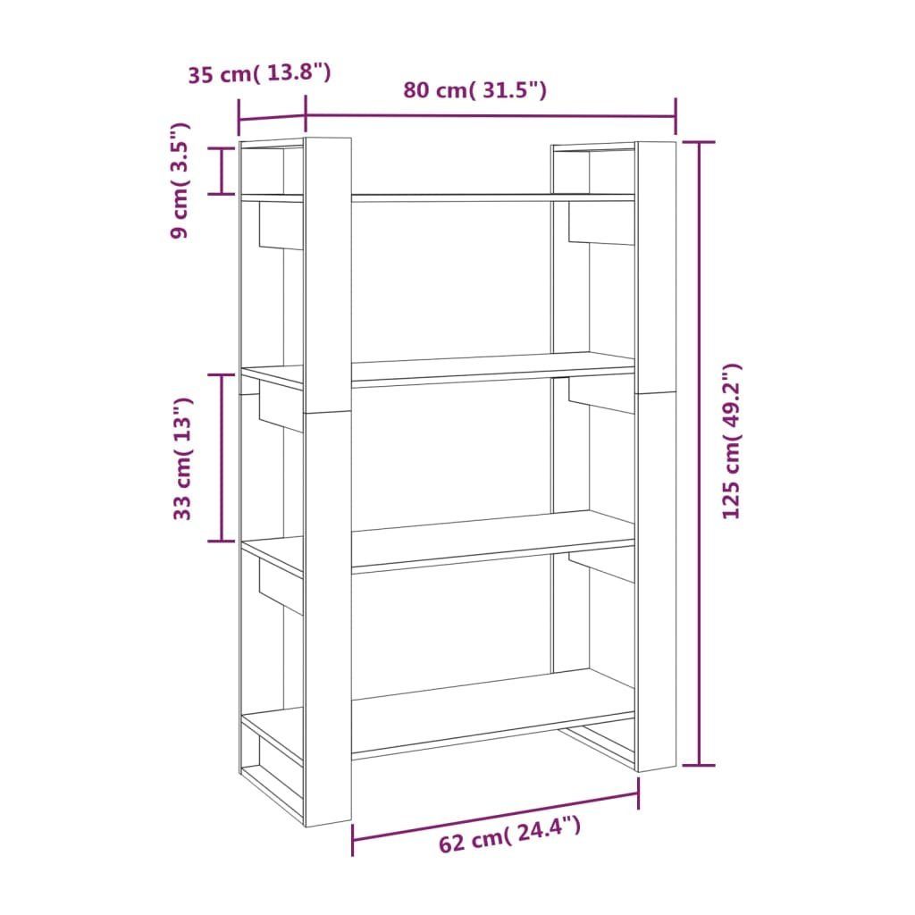 vidaXL Bücherregal Bücherregal/Raumteiler 80x35x125 cm Natur 1-tlg. Massivholz Kiefer