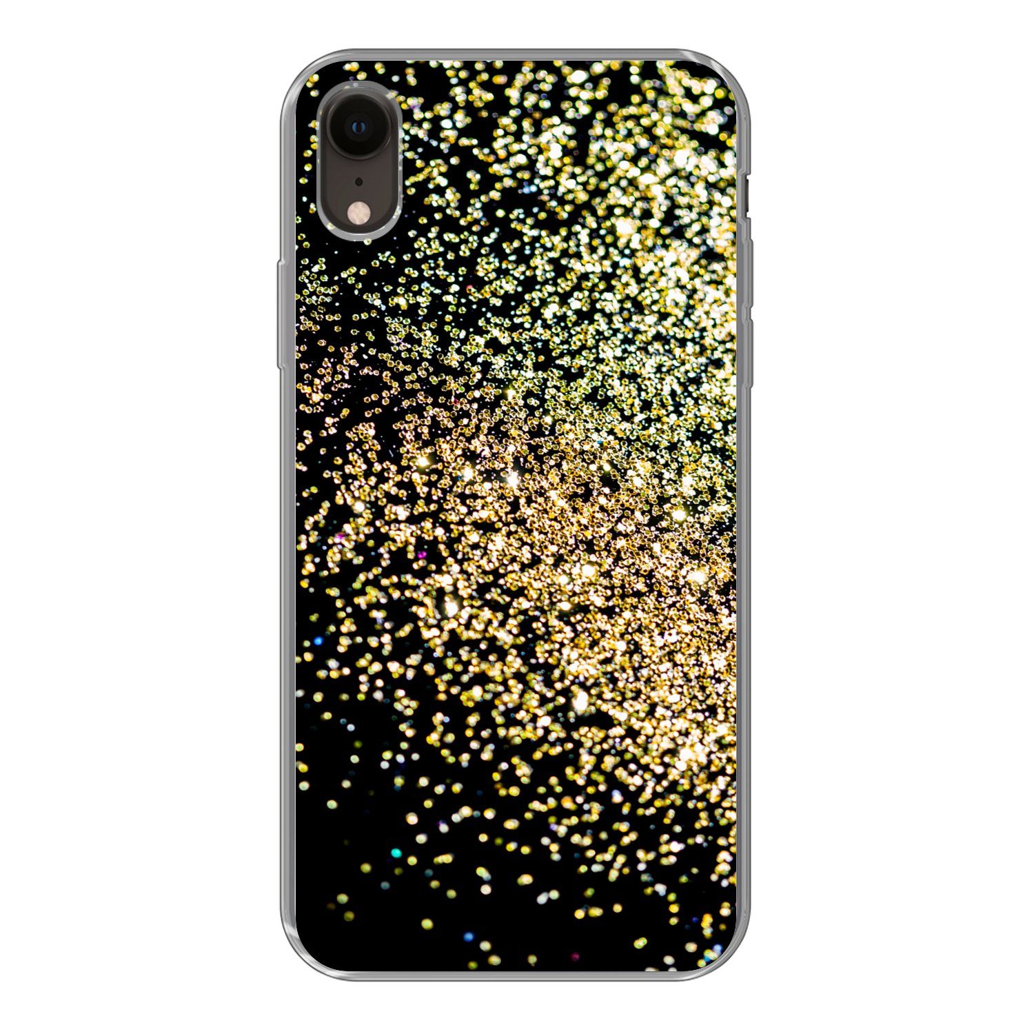 MuchoWow Handyhülle für Apple iPhone XR Luxus - Glitzer - Gold - Design - Schwarz, Smartphone-Bumper, Print, Handy Schutzhülle Dünn