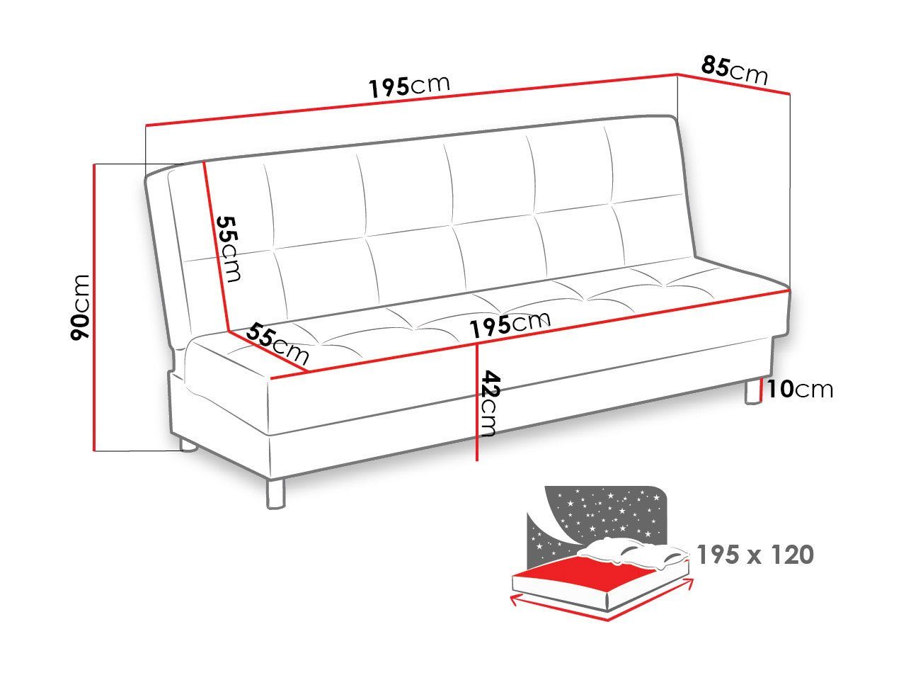 Bettkasten, 05 Aufklappbar, 3 Schlaffunktion und Enduro MIRJAN24 Sofa Sitzer Schlafsofa XIV Poso mit Cord,