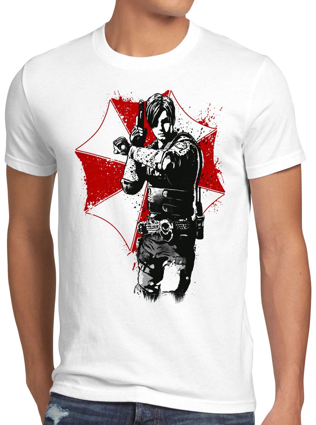 style3 Print-Shirt Herren T-Shirt weiß Raccoon videospiel virus Police City epidemie