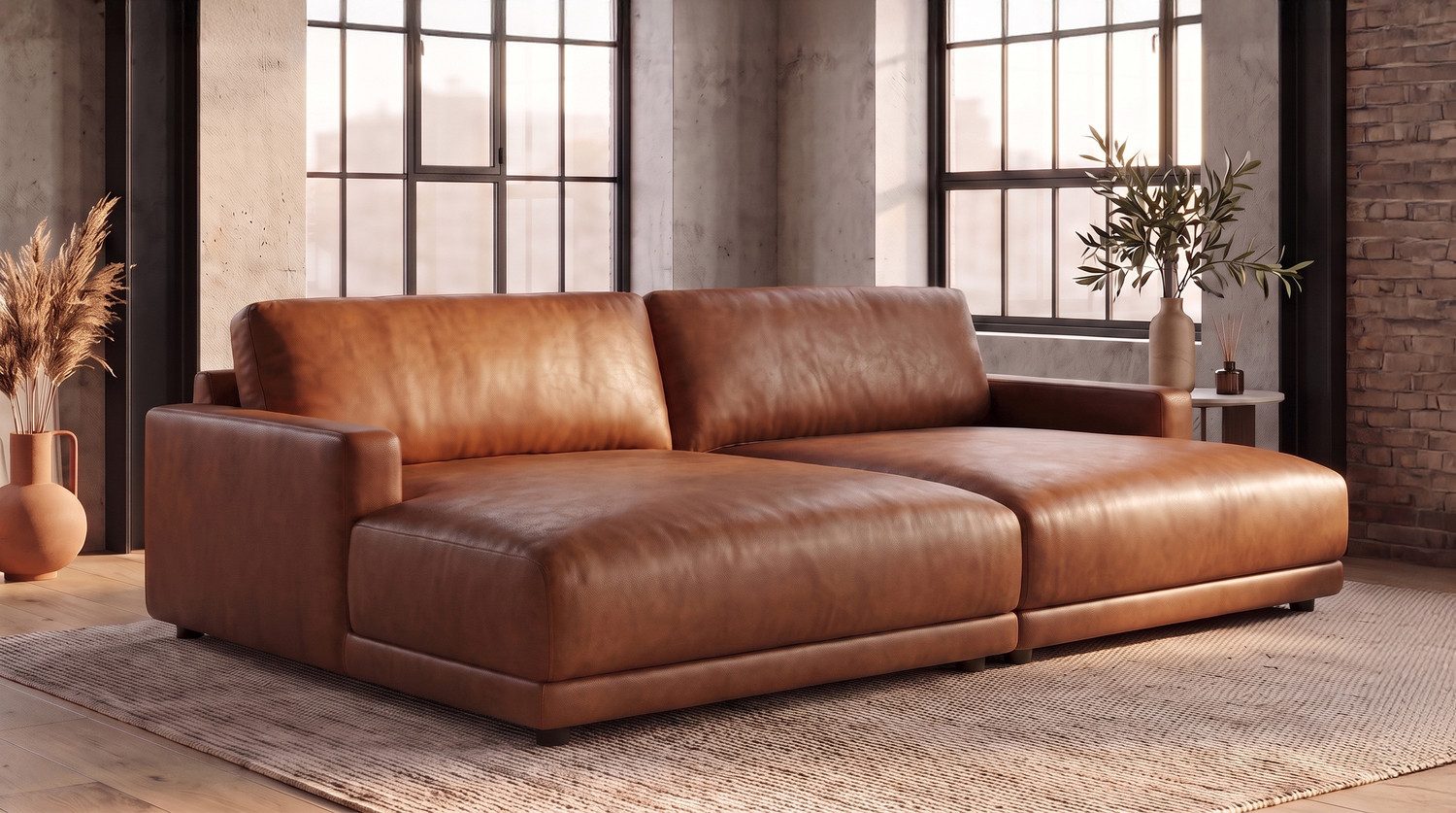 KAWOLA Big-Sofa MARLIN Bigsofa aus Lederfaserstoff, cognac, Big Sofa Lederfaserstoff cognac