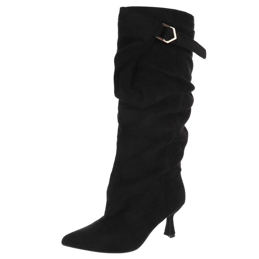 Ital-Design Damen Kniehohe Stiefel mit Absatz und Wickeloptik Stiefel (92214357) Pfennig-/Stilettoabsatz Stiefel in Schwarz