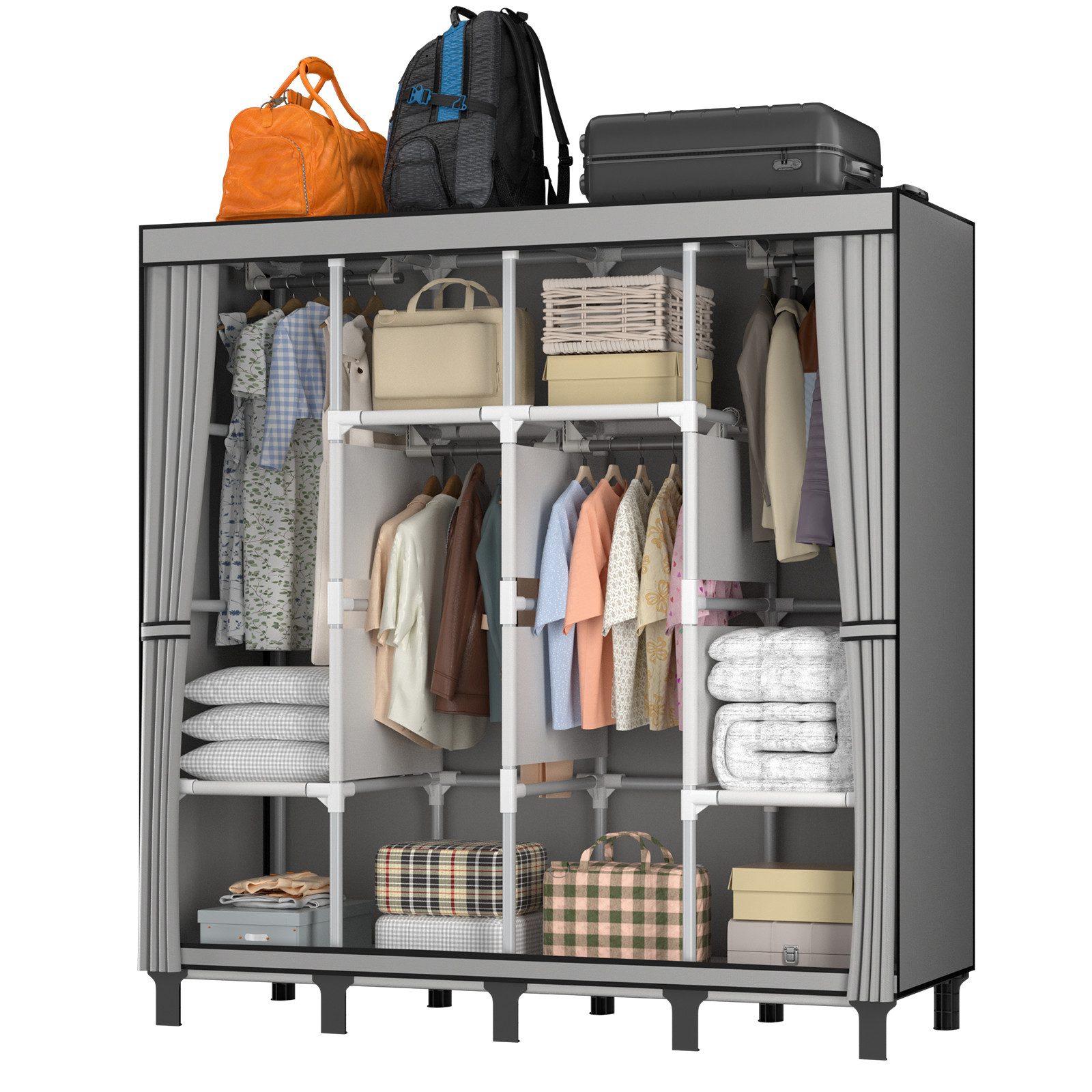 loefme Kleiderschrank Stoffschrank, 170×45×175 cm/130×45×172 cm Stoffkleiderschrank mit Kleiderstange, verstärkten Vierkantfüßen