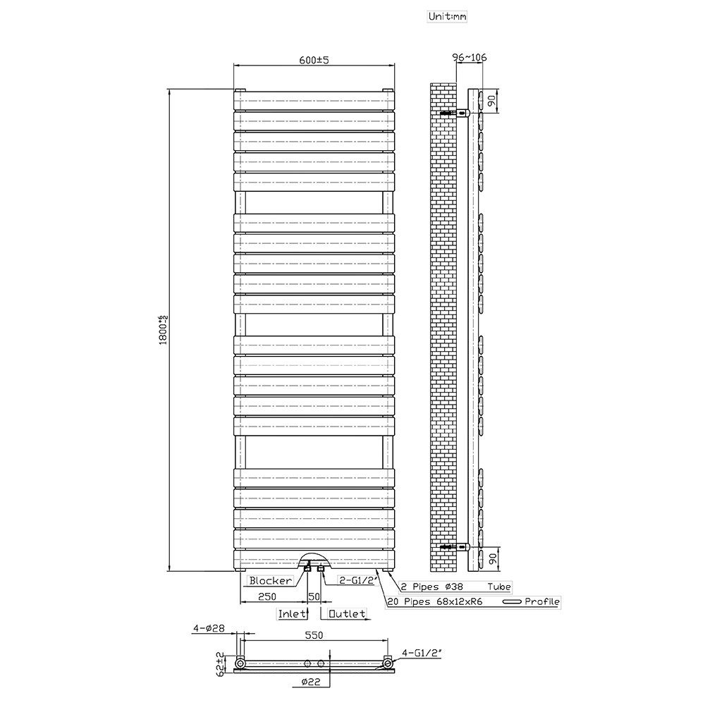 Belrad Badheizkörper BFRW1800600, Badheizkörper/Handtuchheizkörper Paneel M günstig online kaufen