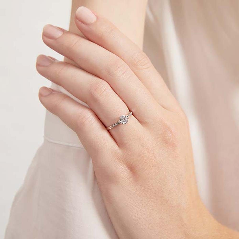 JEWLIX Verlobungsring Goldring 375er Weißgold Damen Zirkonia Solitär und Pavé JEWLIX VR0456