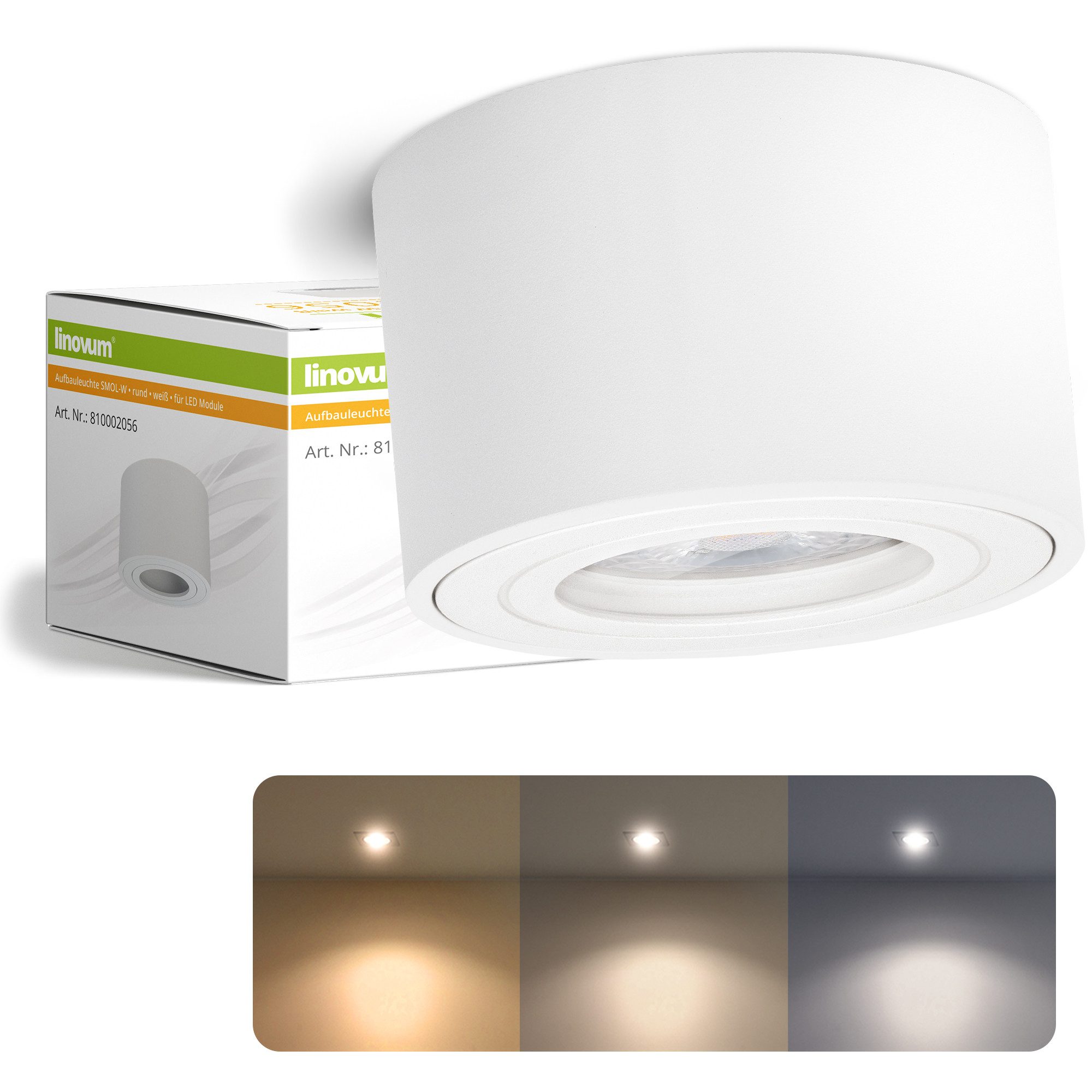 linovum LED Außen-Deckenleuchte Aufbauleuchte SMOL-W LED 4W LumiFLEX 3CCT IP44 Aufbauspot 3 Lichtmodi, Warmweiß