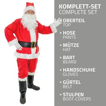 ECD Germany Weihnachtsmann Verkleidung für Weihnachten Nikolauskostüm Santa Claus Anzug, 9-teilig mit Mütze Bart Gürtel Handschuhe Einheitsgröße S-XL Rot-Weiß
