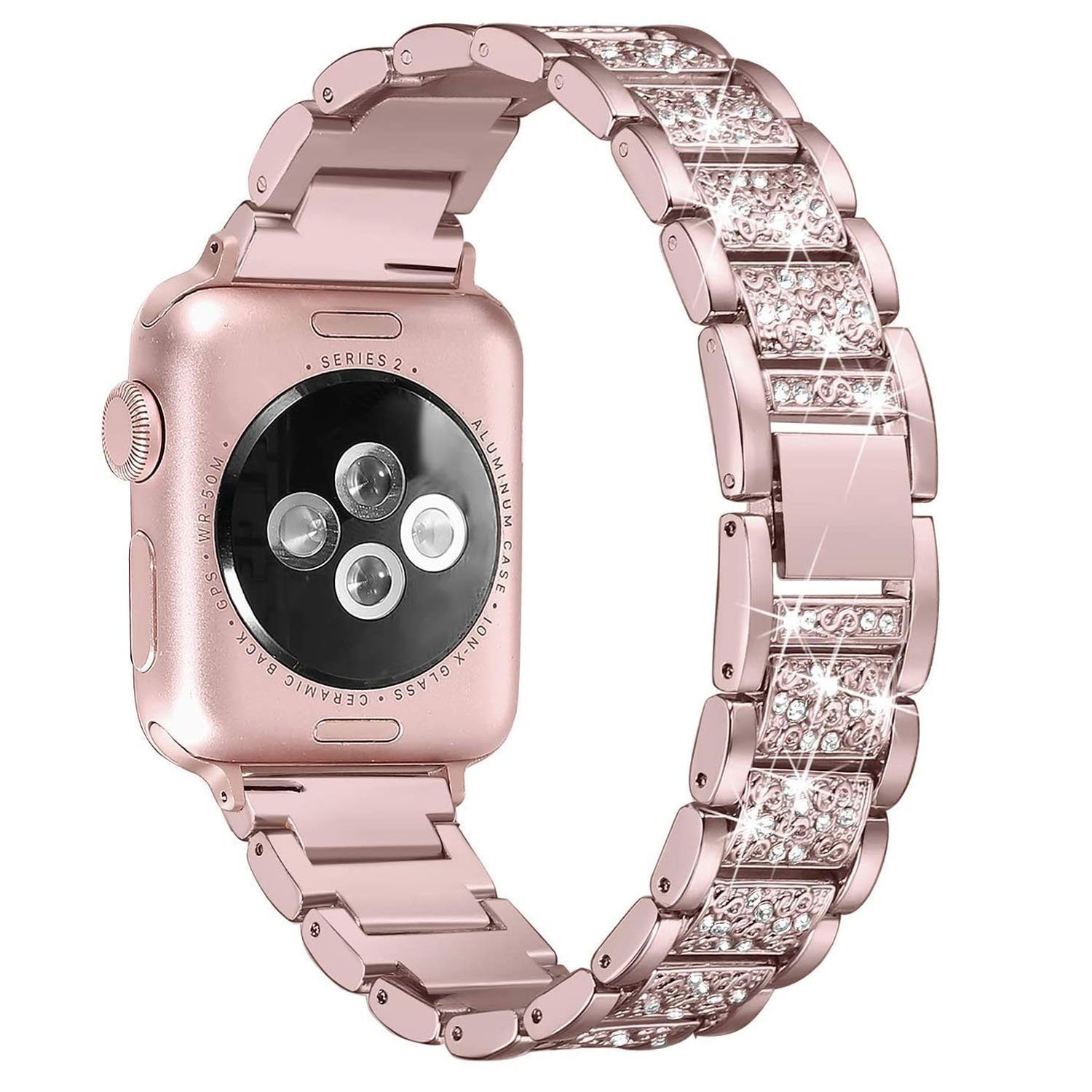 zggzerg Uhrenarmband Band, Diamant Strass Edelstahl Metall Armband«Für Apple Watch rosa