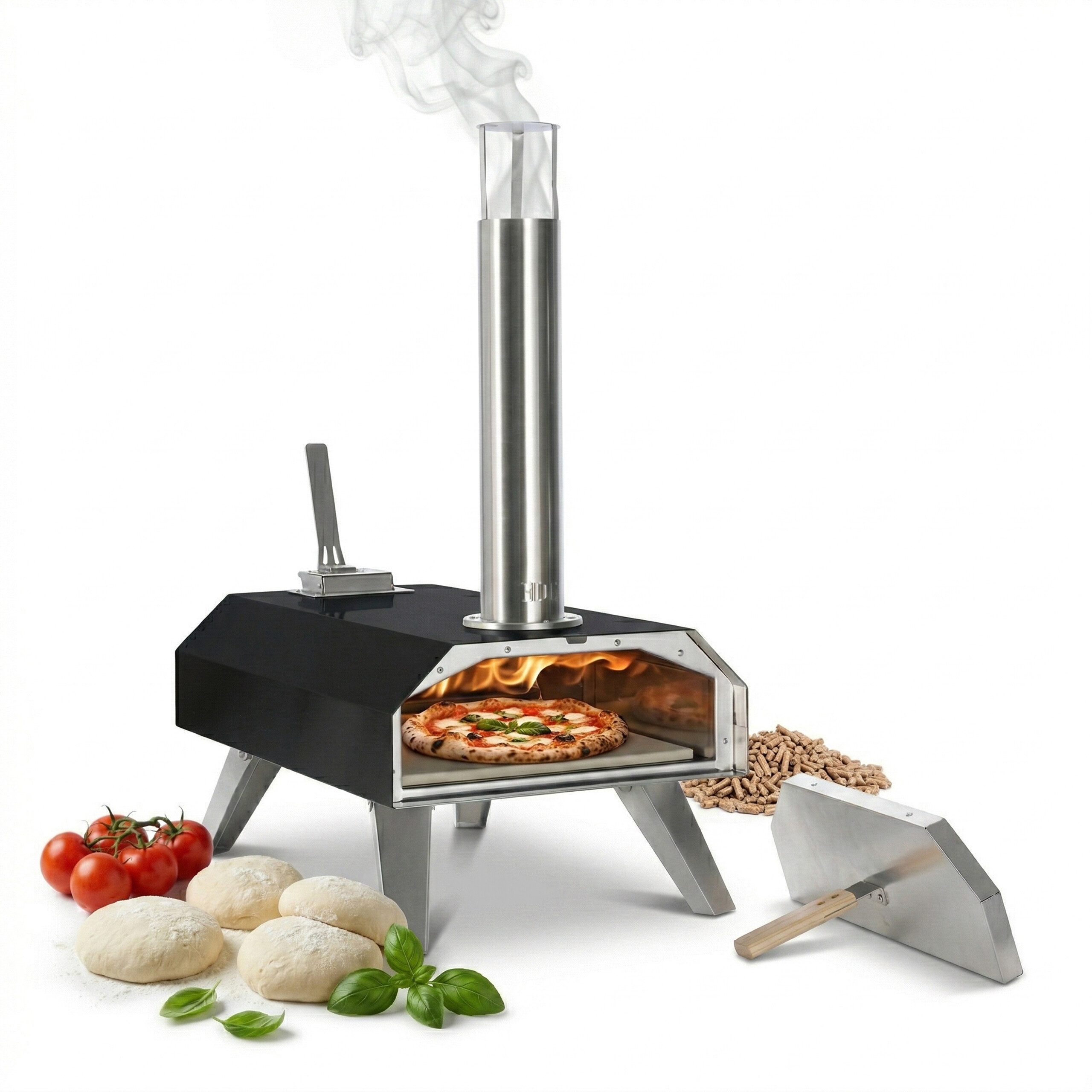 relaxdays Pizzaofen Pellet Pizzaofen mit Pizzastein outdoor
