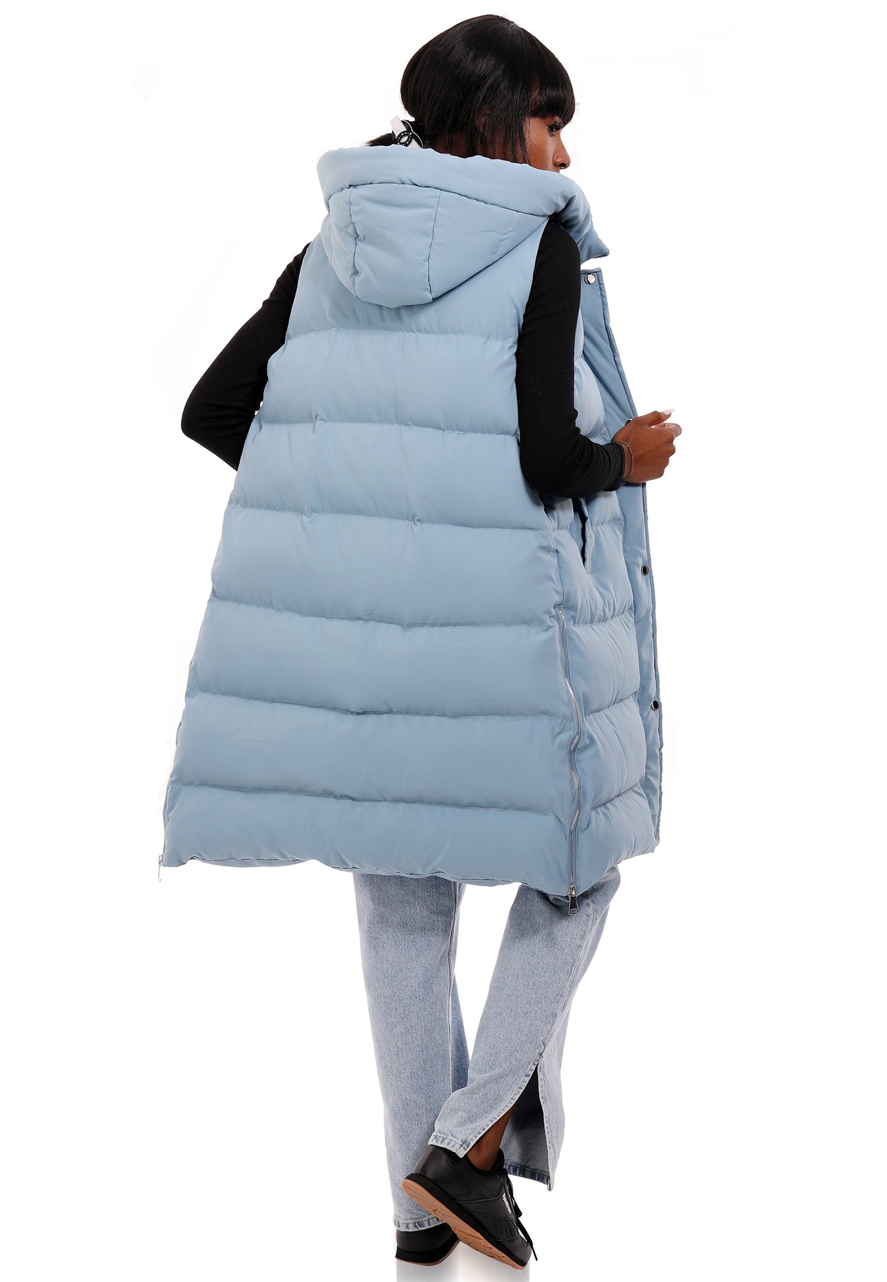 YC Fashion & Style Longweste Steppweste mit Kapuze in sportivem Look (Kein Set, 1 -tlg) in Unifarbe