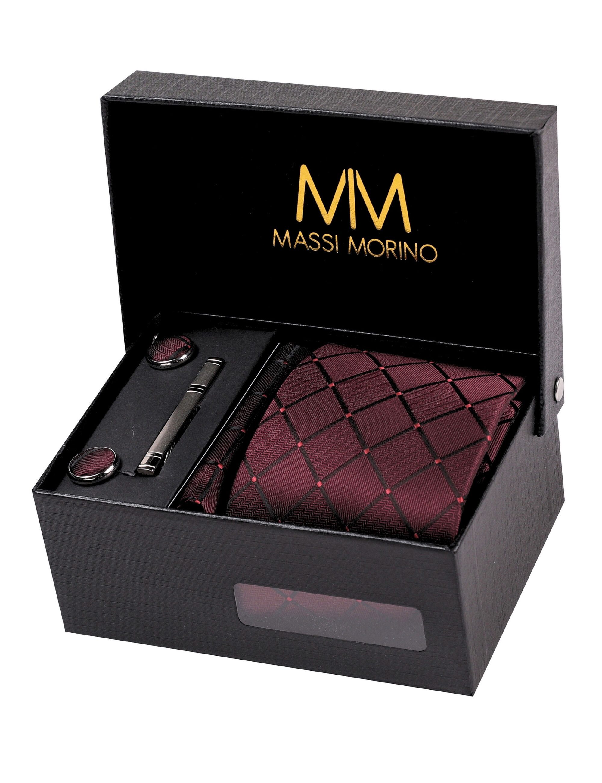 Massi Morino Krawatte (1-St) mit Einstecktuch, Manschettenknöpfen und Krawa günstig online kaufen