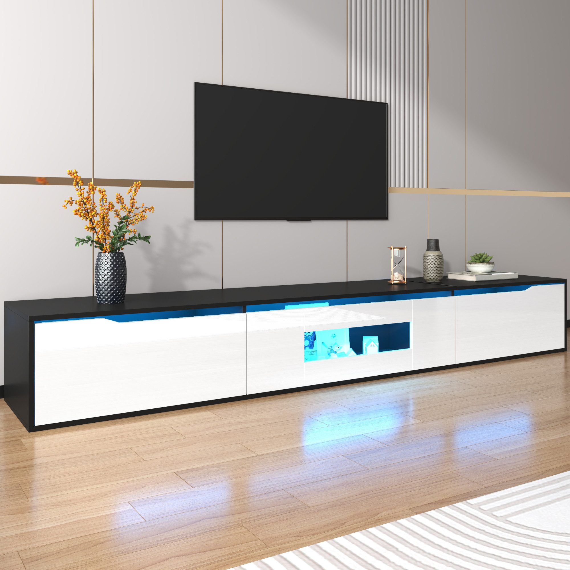STILVORA TV-Schrank mit LED-Beleuchtung,TV-Lowboard Fernsehschrank mit USB&Wandmontage (Packung, 1-St., Moderner, schwarz-weißer, wandmontierter TV-Schrank) mit LED-Beleuchtung USB,mit Farbwechsel Licht