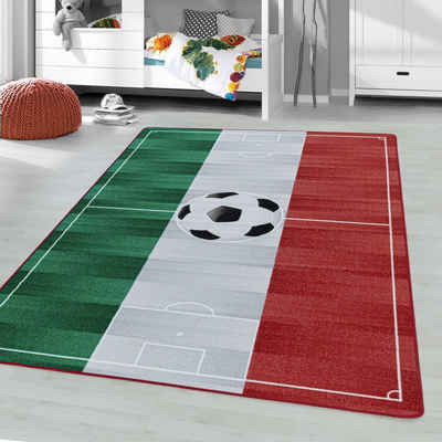 Kinderteppich, Homtex, 140 x 200 cm, Kinderteppich Fußball Deutsch Französisch Italienisch Spanisch Flagge