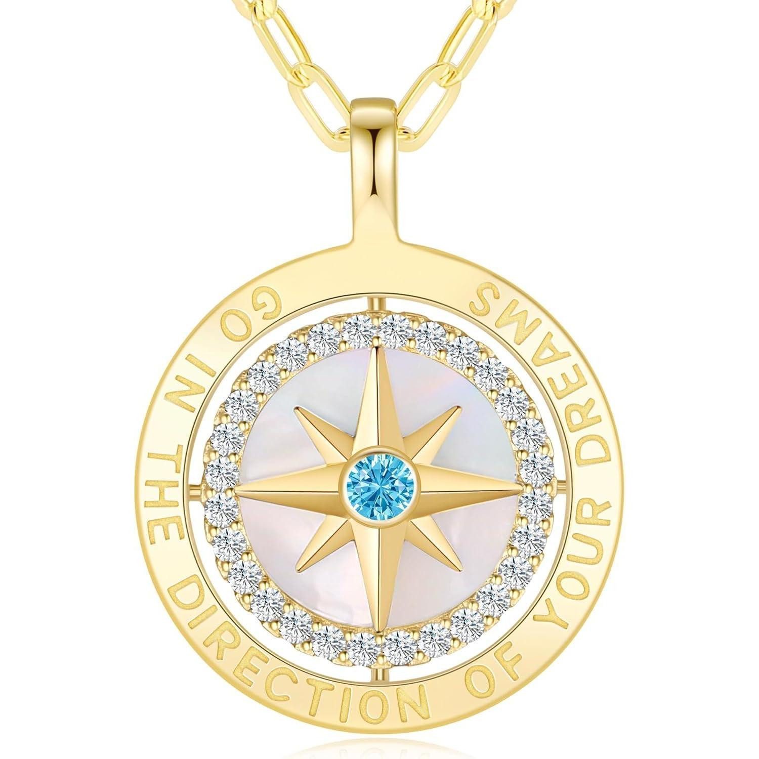 Kette mit Anhänger Halskette Damen Silber 925 Gold Kompass Anhänger Vergoldet-12-Dez