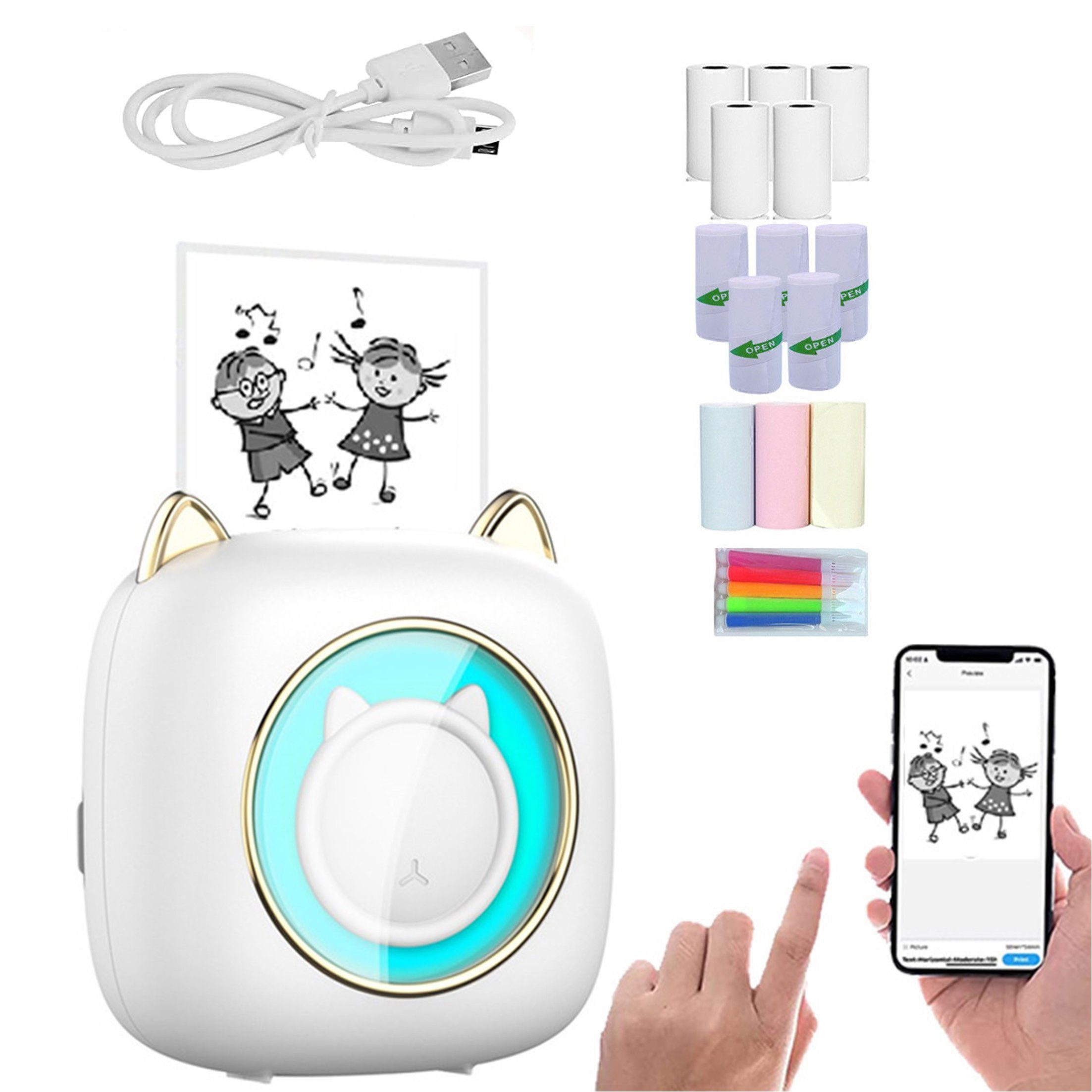 KINSI C23 Mini Thermodrucker Bluetooth - Tragbarer Multifunktionsdrucker Multifunktionsdrucker, (für Texte, Bilder & QR-Codes - Kompatibel mit iOS/Android)