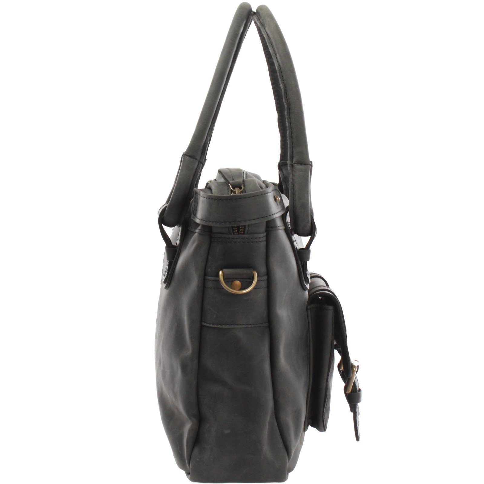 LECONI Schultertasche große Henkeltasche DIN A4 Damentasche Handtasche Echt Leder LE0050, Nieten & Schnallen - Frontfach mit Magnet - 38×29×11 cm
