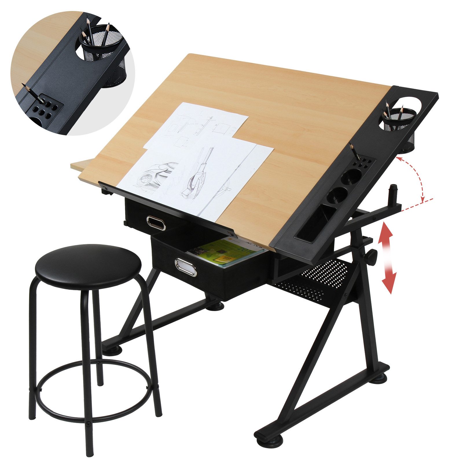 MIADOMODO Zeichentisch Zeichentisch Höhenverstellbar Schreibtisch Arbeitsti günstig online kaufen