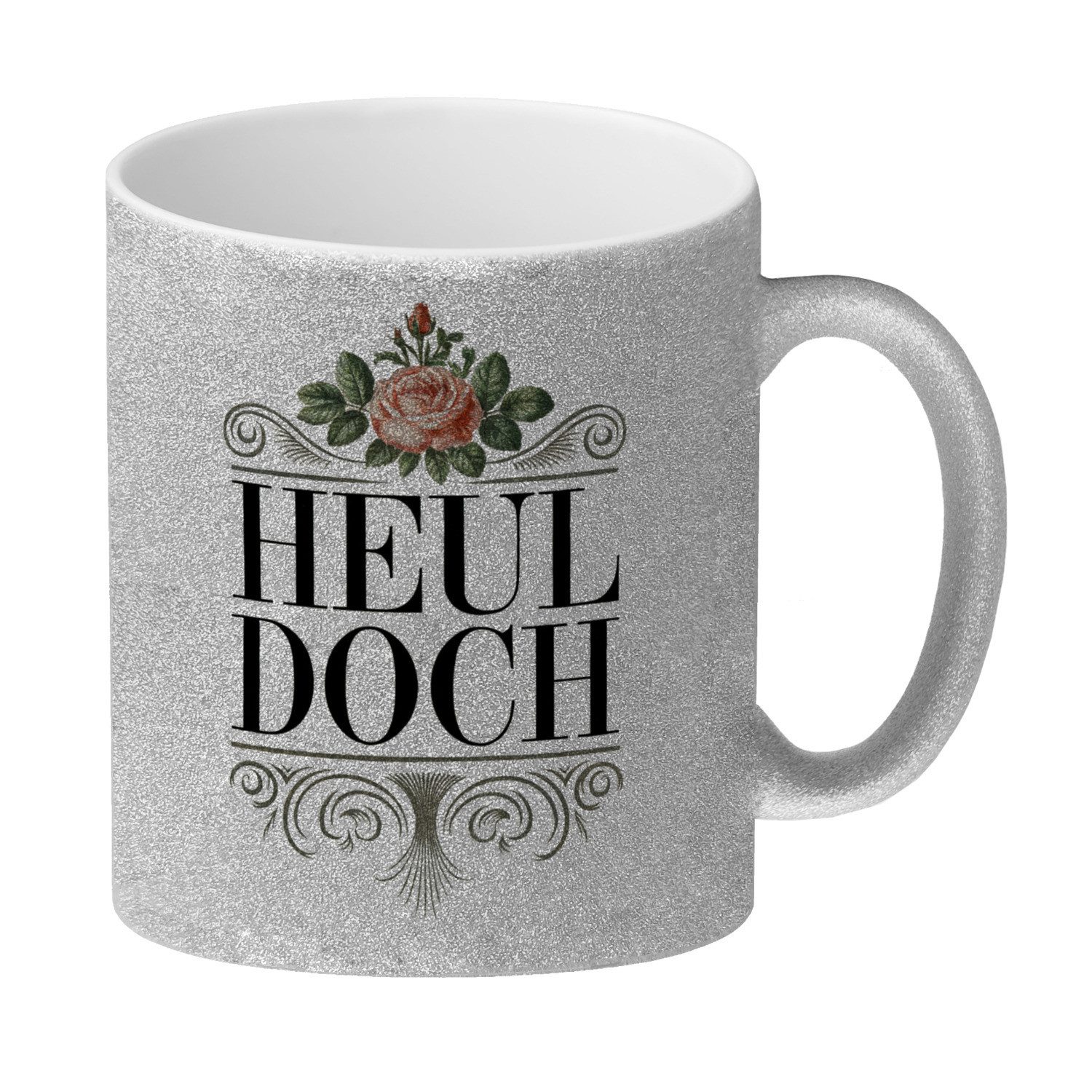 Tasse Heul doch Rose Glitzer-Kaffeebecher Rosendekor