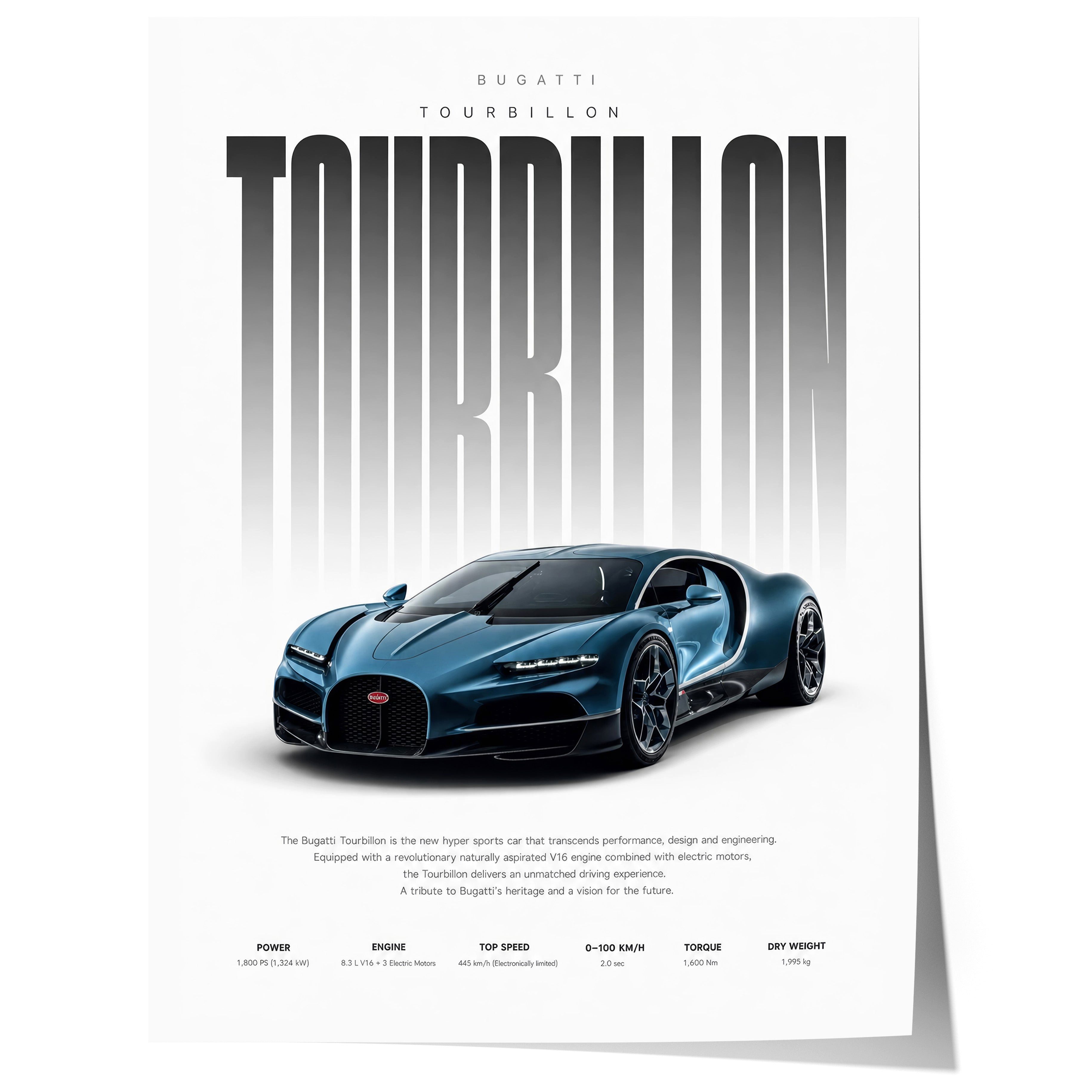 JUSTGOODMOOD Poster Hypercar Dunkelblau Geschenkidee Luxus Sportwagen Wandbild Deko Print, (1 St)