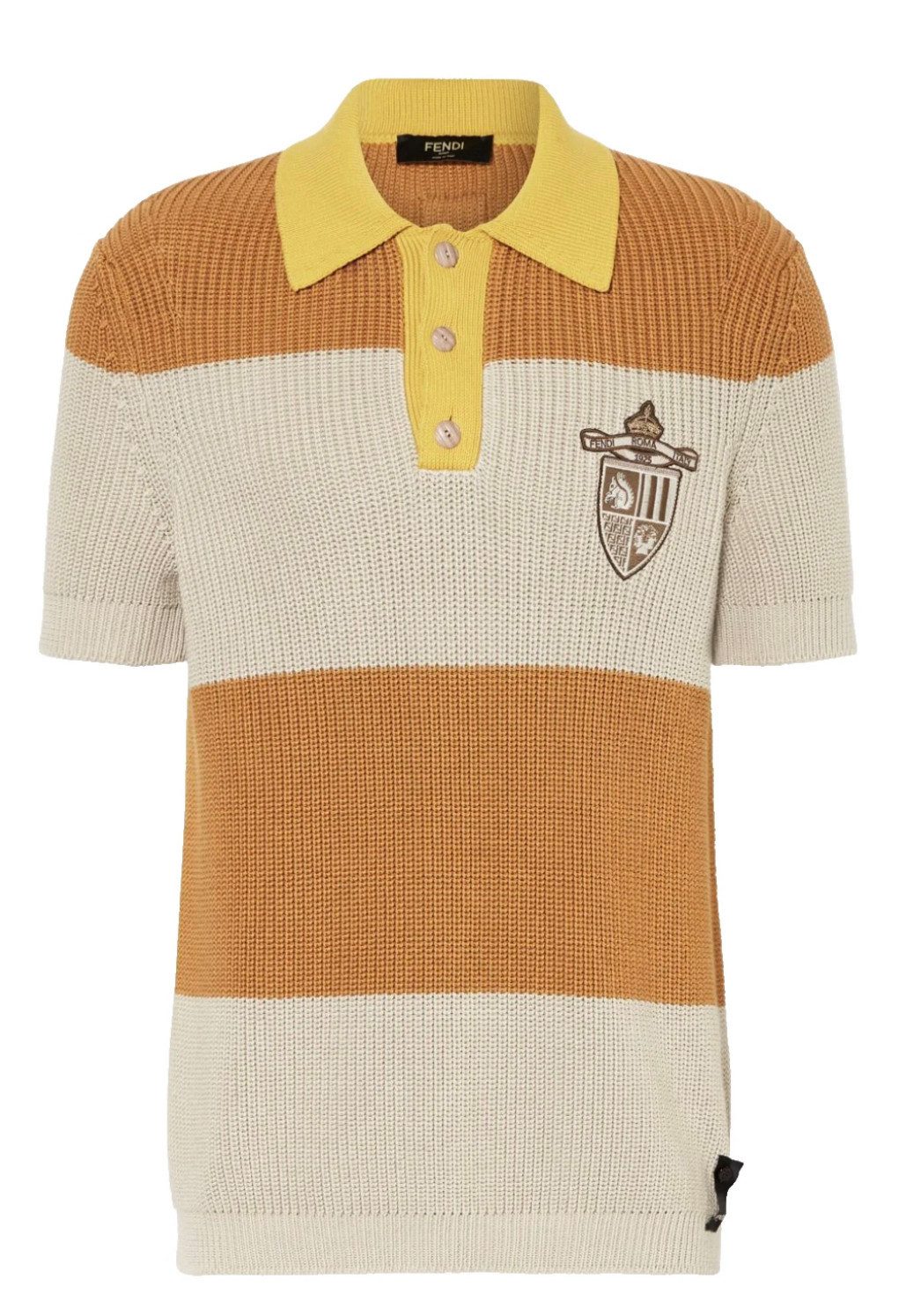 FENDI Strickpullover Strick Poloshirt mit Aufnäher Exklusives Wappen-Detail auf der Brust