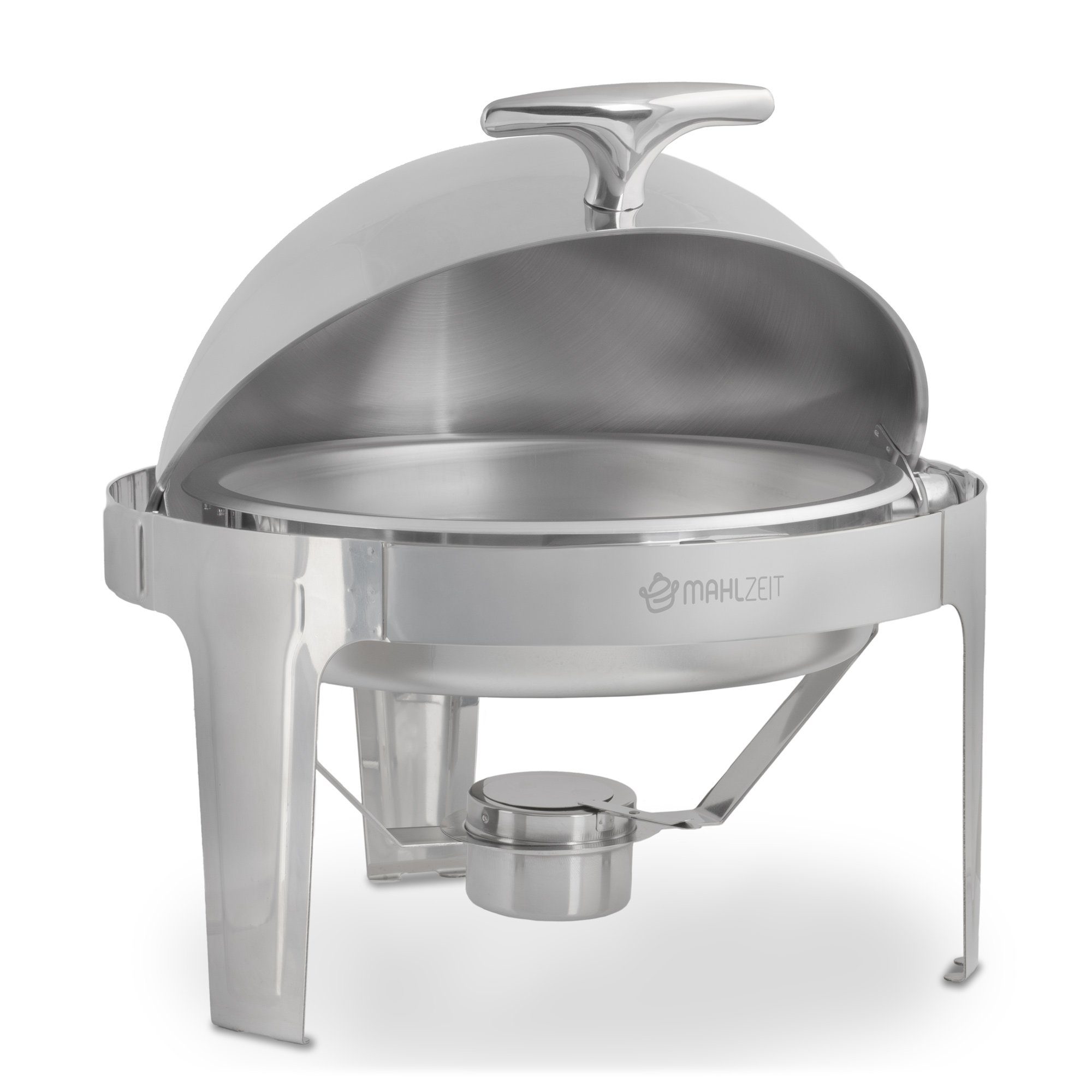 Mahlzeit Speisenwärmer Edelstahl Chafing Dish, 6 Liter, rund, Speisenwärmer, Wärmebehälter, (5-tlg), Leises schließen dank Gummistopper