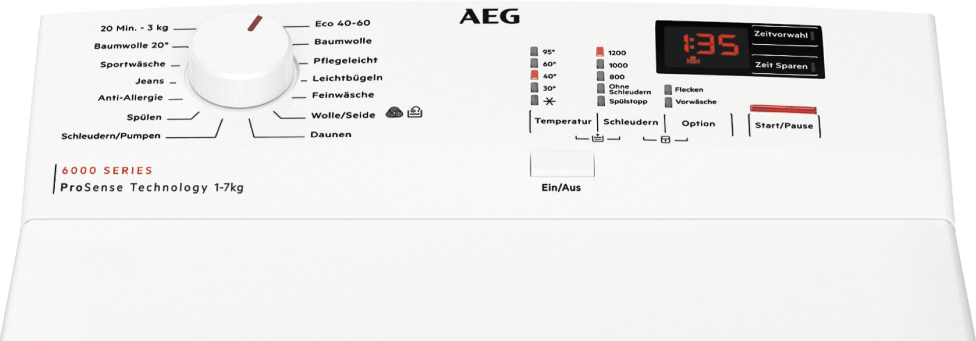 AEG Waschmaschine Toplader 6000 ProSense® LTR6N40270, 7 kg, 1200 U/min, Anti-Allergie-Programm: Entfernt zuverlässig Viren und Bakterien
