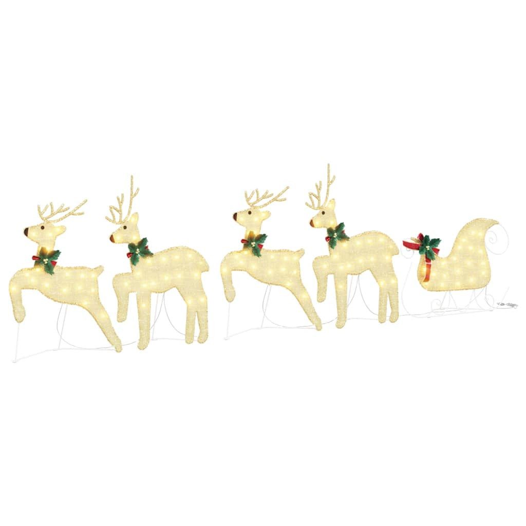 vidaXL Weihnachtsszene, LED Rentiere 5 pcs Gold Stoff