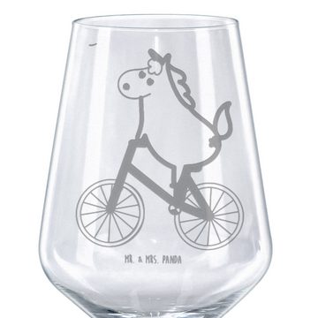 Mr. & Mrs. Panda Rotweinglas Einhorn Radfahrer - Transparent - Geschenk, Liebeskummer, Weinglas mi, Premium Glas, Unikat durch Gravur