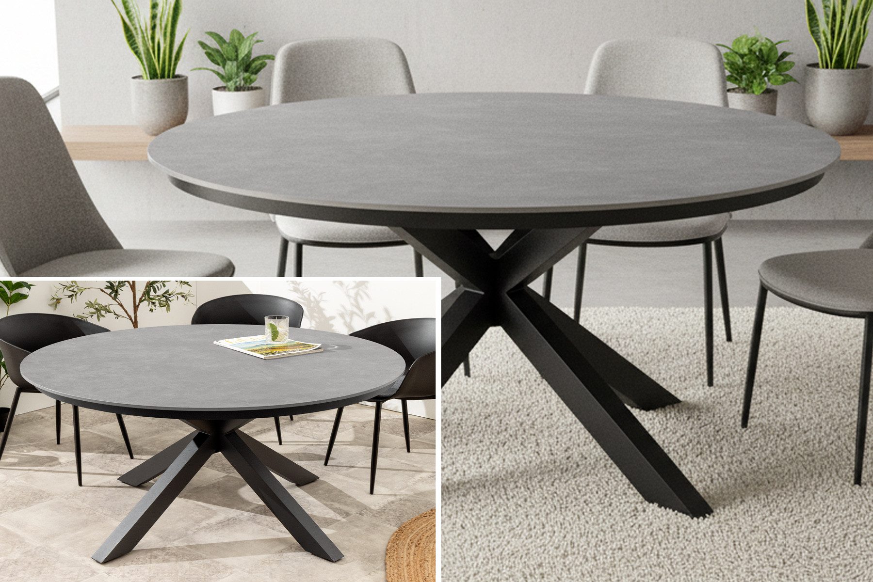 riess-ambiente Gartentisch GALAXY 120cm graphit/anthrazit – Keramik, Aluminium, rund, wetterfest (Einzelartikel, 1-St), In- & Outdoor-Tisch für 5 Personen – ideal für Garten & Terrasse