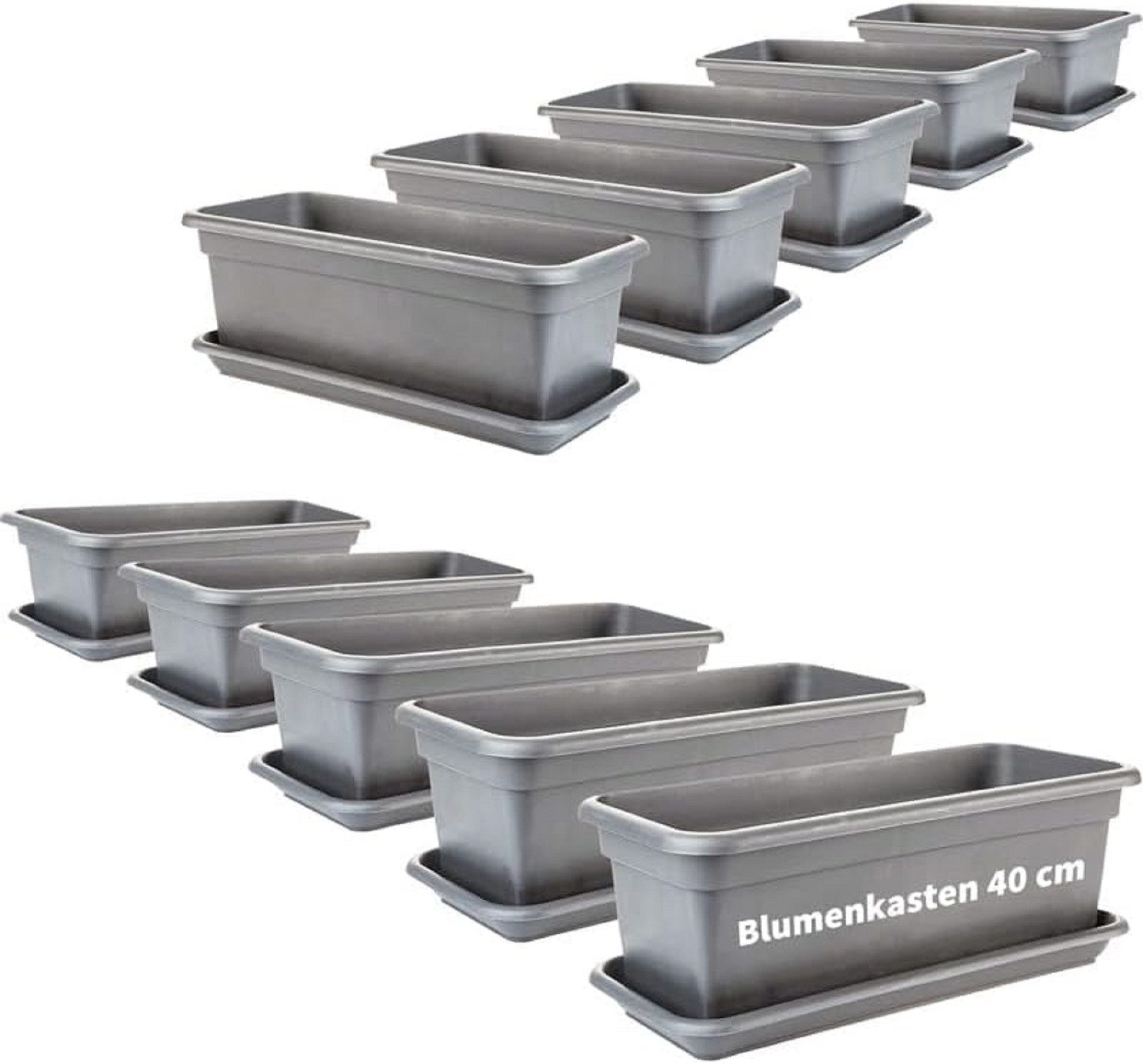 Blumenkasten 10er-Pack, mit Untersetzer aus Kunststoff 40T x 17B x 14H cm