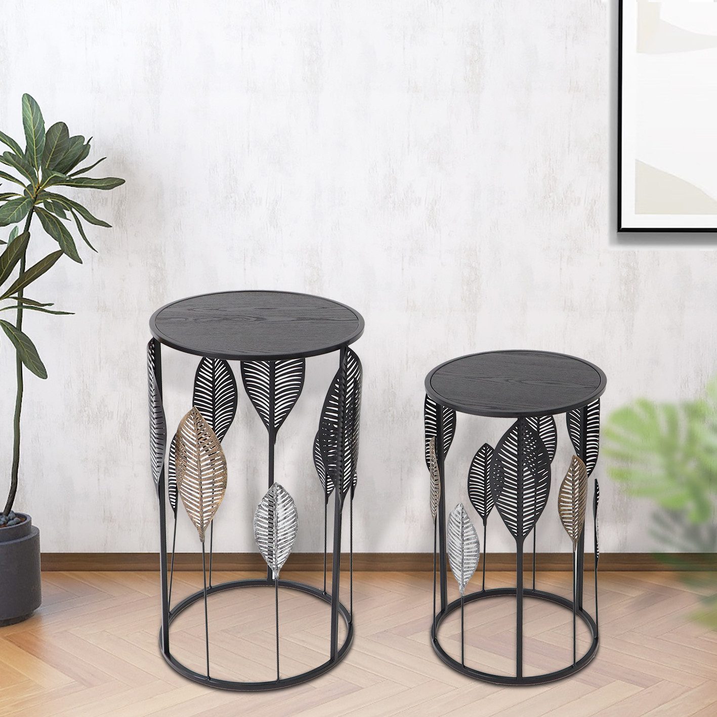 Kobolo Beistelltisch Tischset Satztische Set PIANTA - Metall und Holz (2er günstig online kaufen