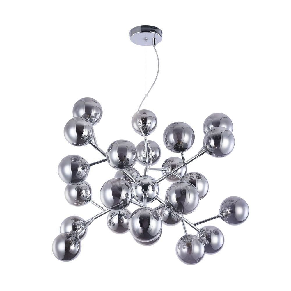 Licht-Trend Pendelleuchte Organische Hängeleuchte Glob Ø 65cm Chrom 24 x Rauchglas Chrom, Rauchfarben