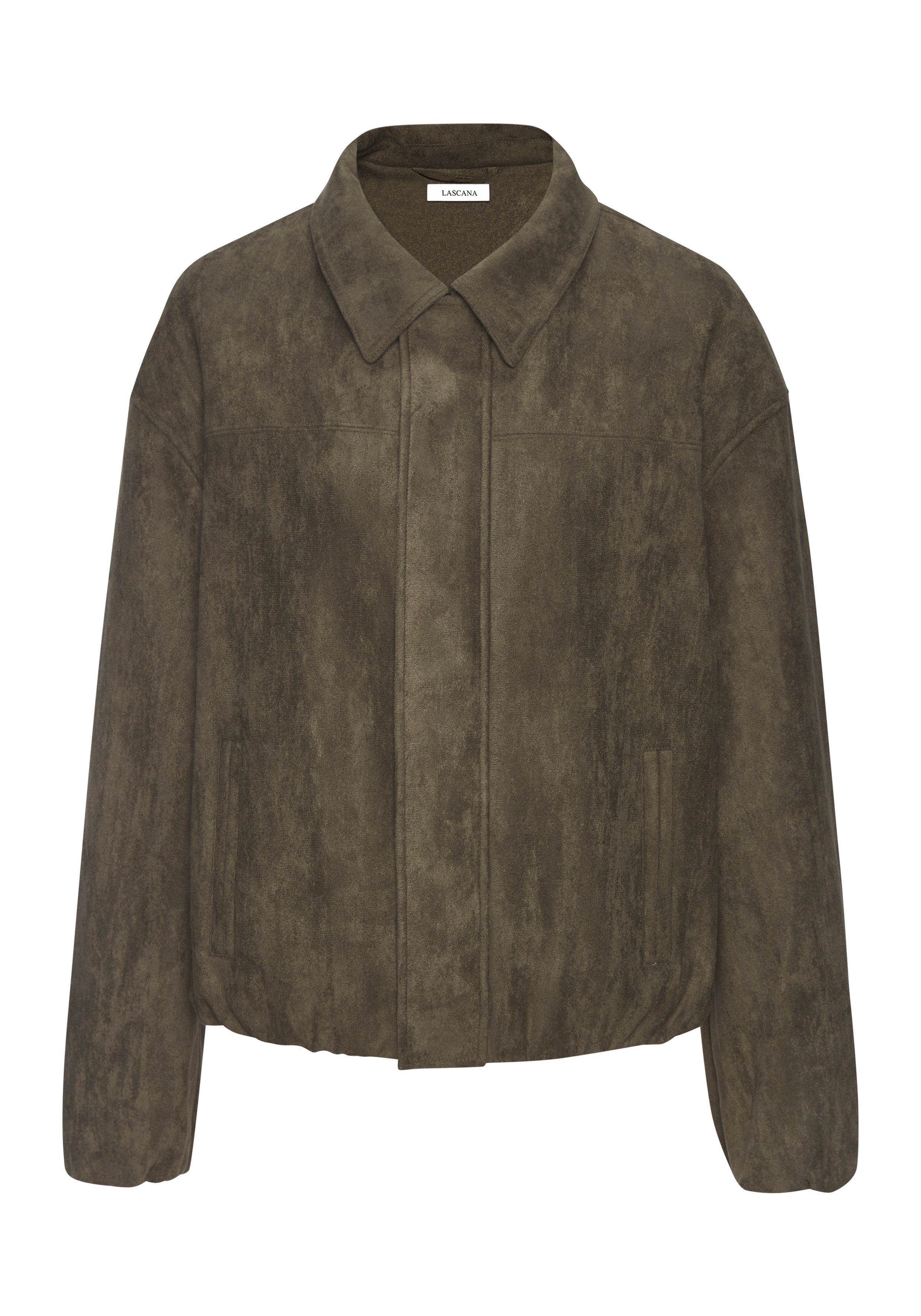 LASCANA Lederimitatjacke in Veloursleder-Optik mit verdecktem Reißverschluss vorne, Oversize modische Übergangsjacke aus Velourlederimitat, kurze Lederimitatjacke. € 129,00