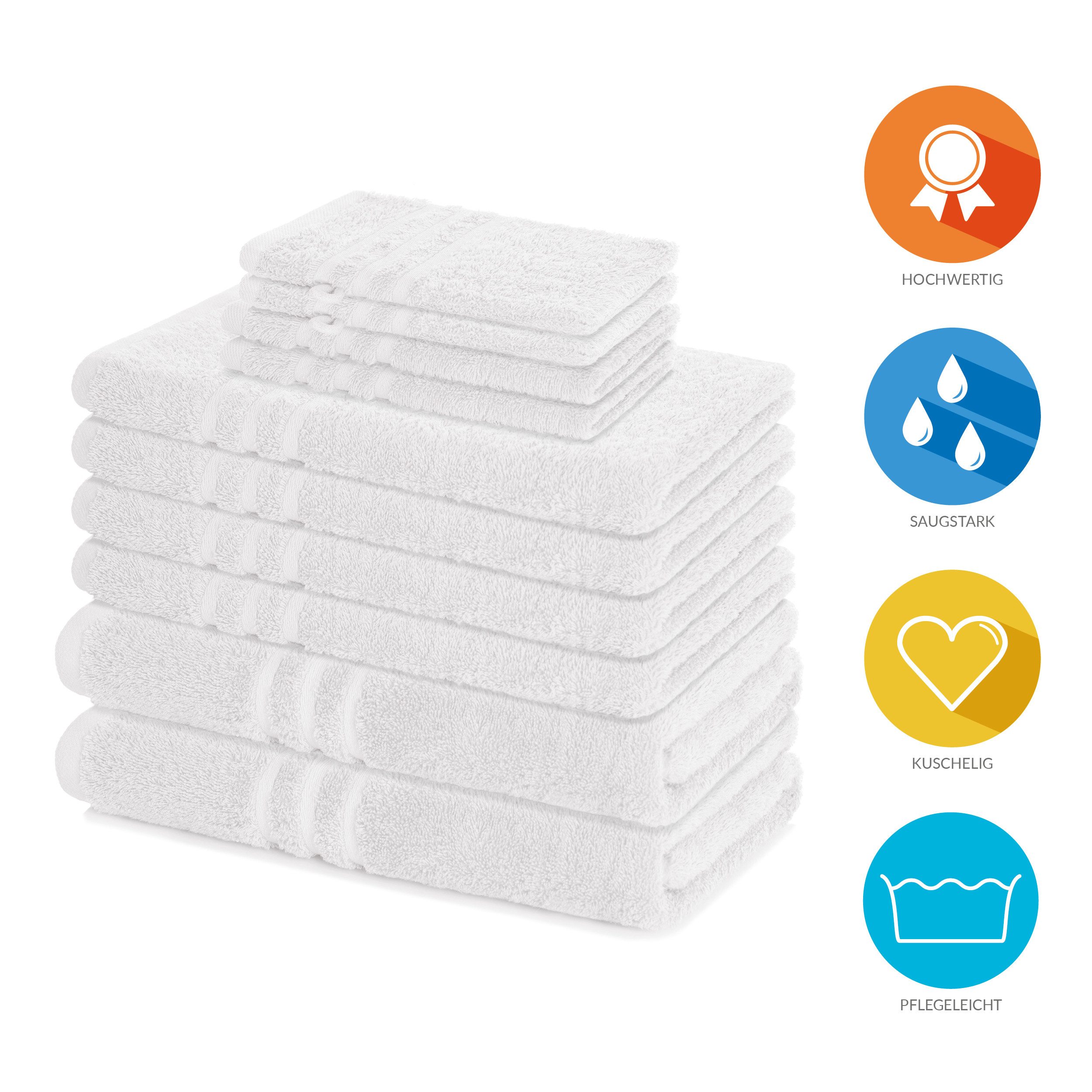Lavea Handtuch Set Elena, Duschtücher, Handtücher, Gästetücher, Waschhandschuhe, 100% Baumwolle (Set, 10-St), Frottierserie, weich & saugstark, pflegeleicht, 500 g/m² Frottier