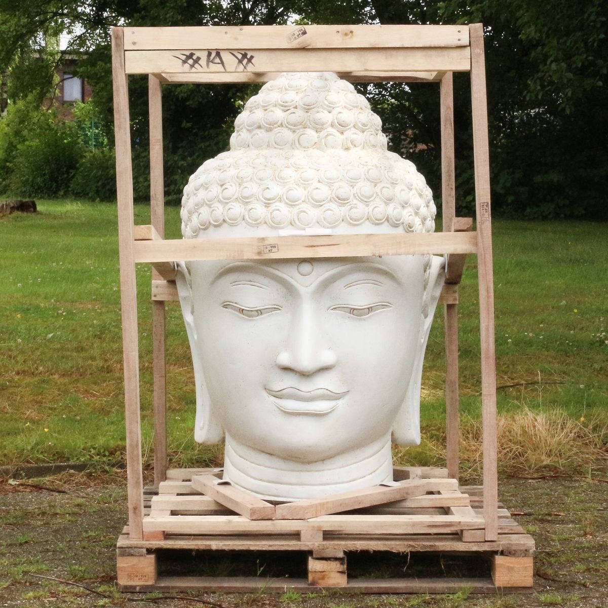 Oriental Galerie Dekofigur Buddha Kopf Figur Gartenfigur aus Lavastein Weiß 125 cm (1 St), Frostsicher für Innen und Außen