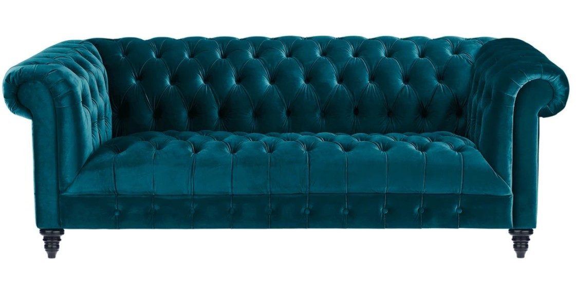 Xlmoebel Chesterfield-Sofa Türkise Samt Couch mit Knöpfen - Luxuriöses Dreisitzer Sofa, 1 Teile, Made in Europa
