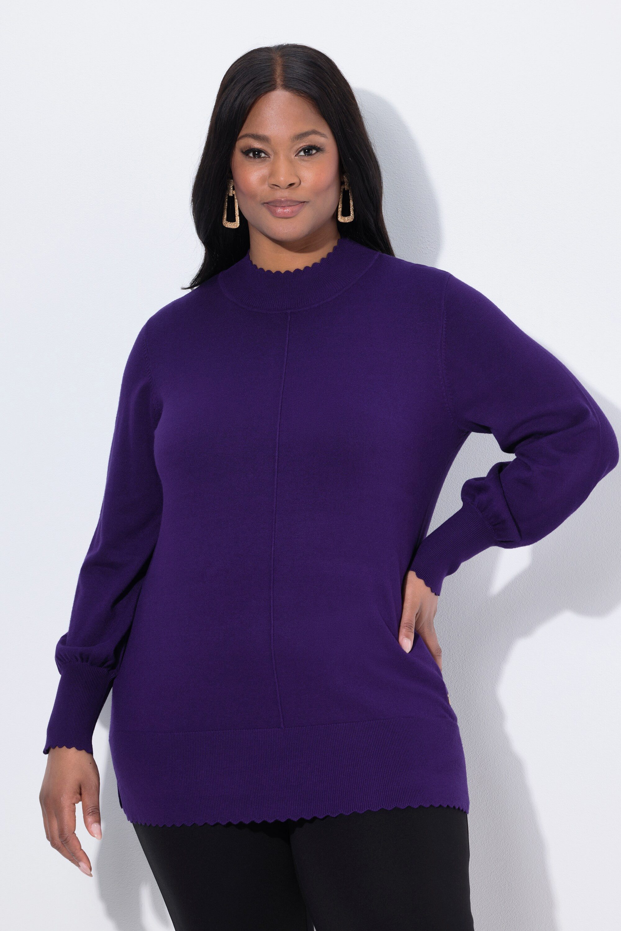 Ulla Popken Strickpullover Pullover Muschelsaum Stehkragen Langarm günstig online kaufen