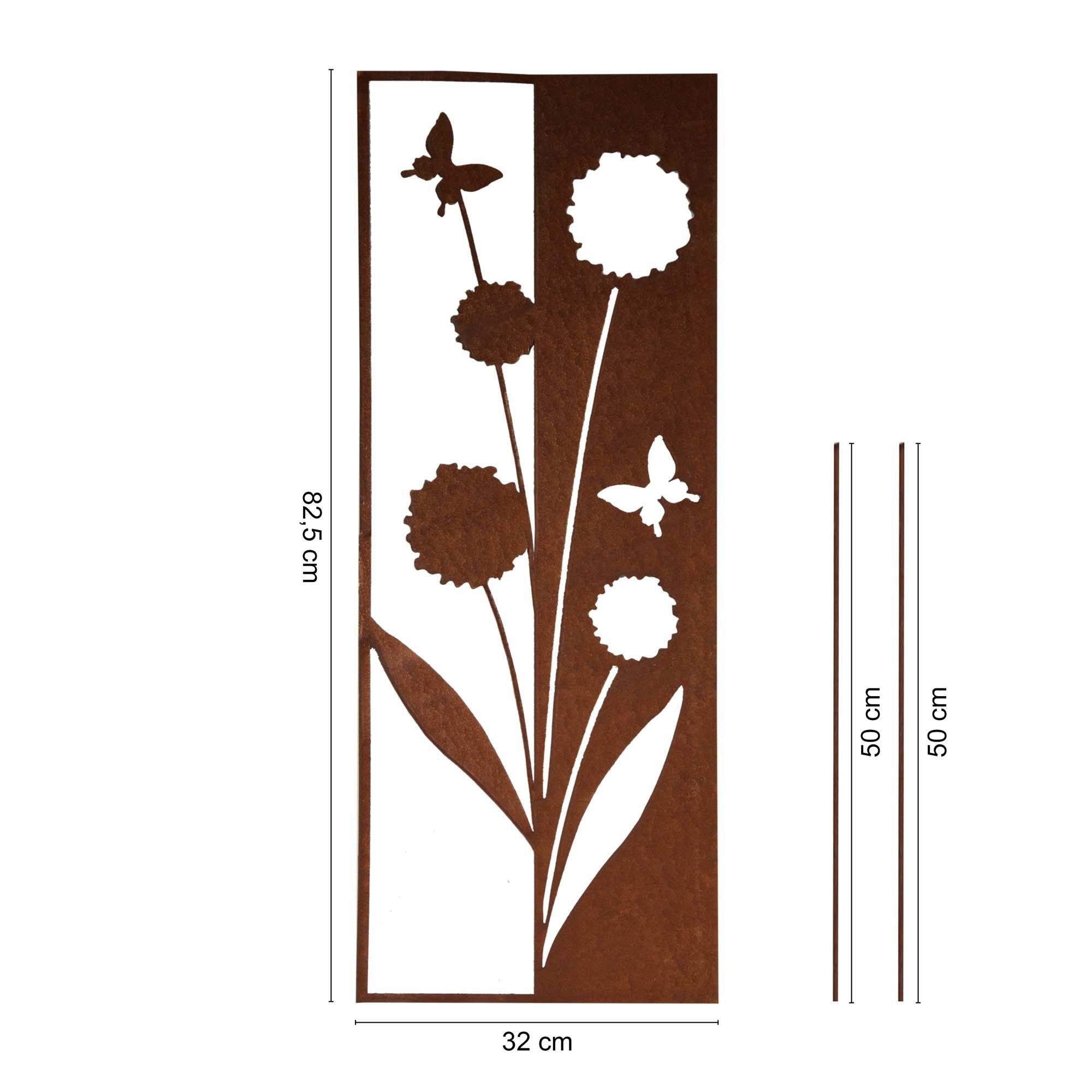 UNUS GARDEN Gartenstecker Roststecker Schild Blumen günstig online kaufen