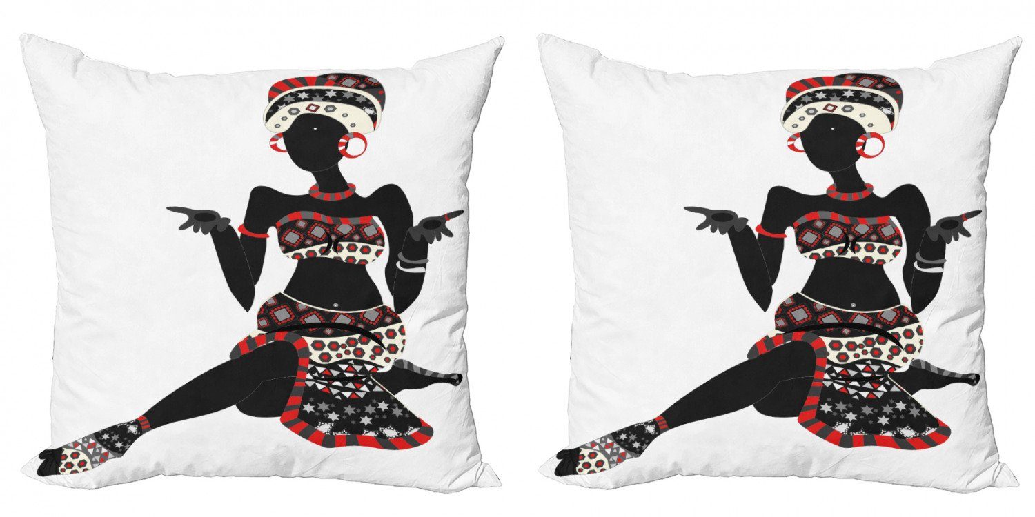 Kissenbezüge Modern Accent Doppelseitiger Digitaldruck, Abakuhaus (2 Stück), afrikanische Frau Kleid-Dame