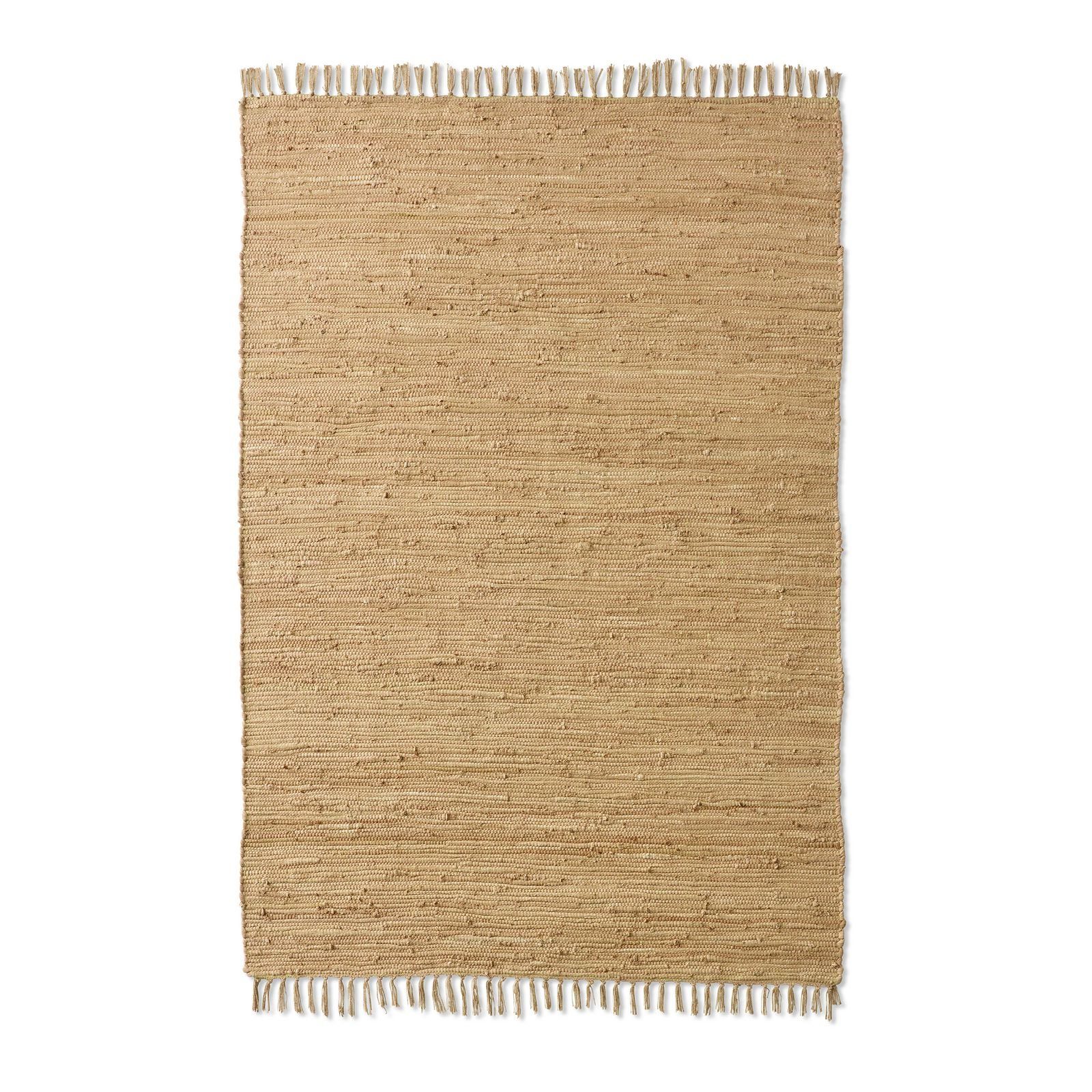 TaraCarpet Teppich Flickenteppich TaraCarpet Sylt mit Fransen, rechteckig, Höhe: 5 mm, Wohnzimmer Schlafzimmer Küchenteppich beige 060x120