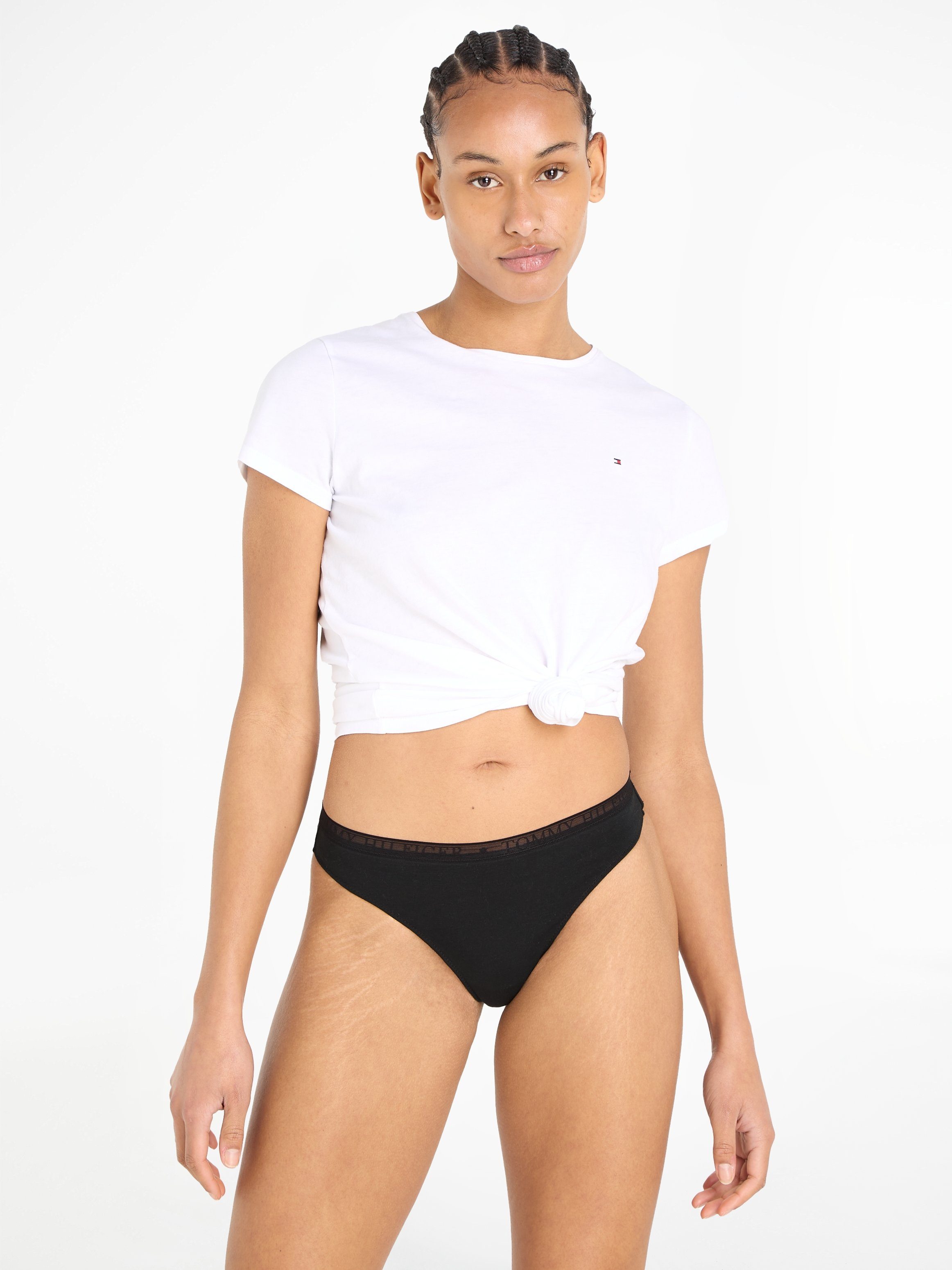 Hilfiger T-String Black/White/Misty_Blush (Packung, Hilfiger THONG (EXT LACE Logobund Underwear Tommy 3P Tommy 3er-Pack) SIZES) mit