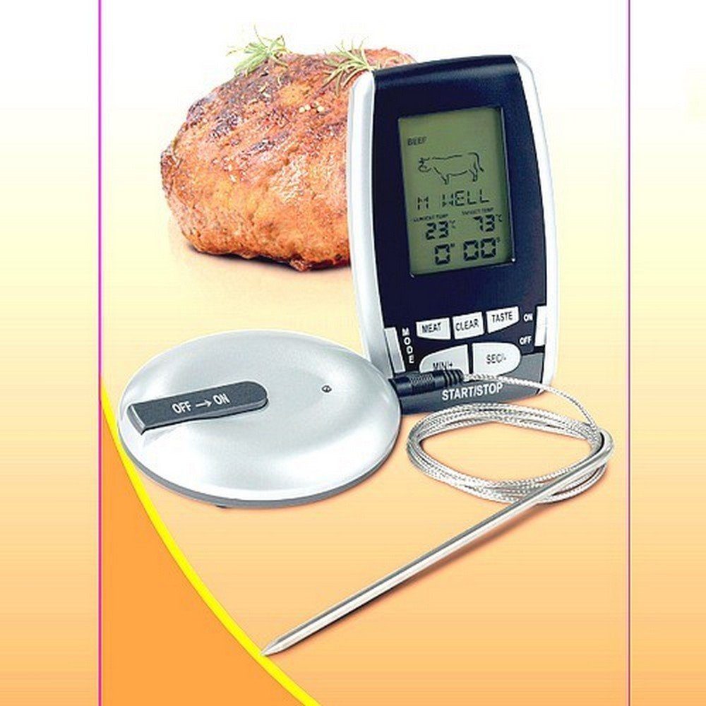 DIW Bratenthermometer Funk-Thermometer Grill Fleisch Braten Thermometer, 1-tlg., Kabelloser Temperaturtransfer von Fühler zu Anzeigeeinheit