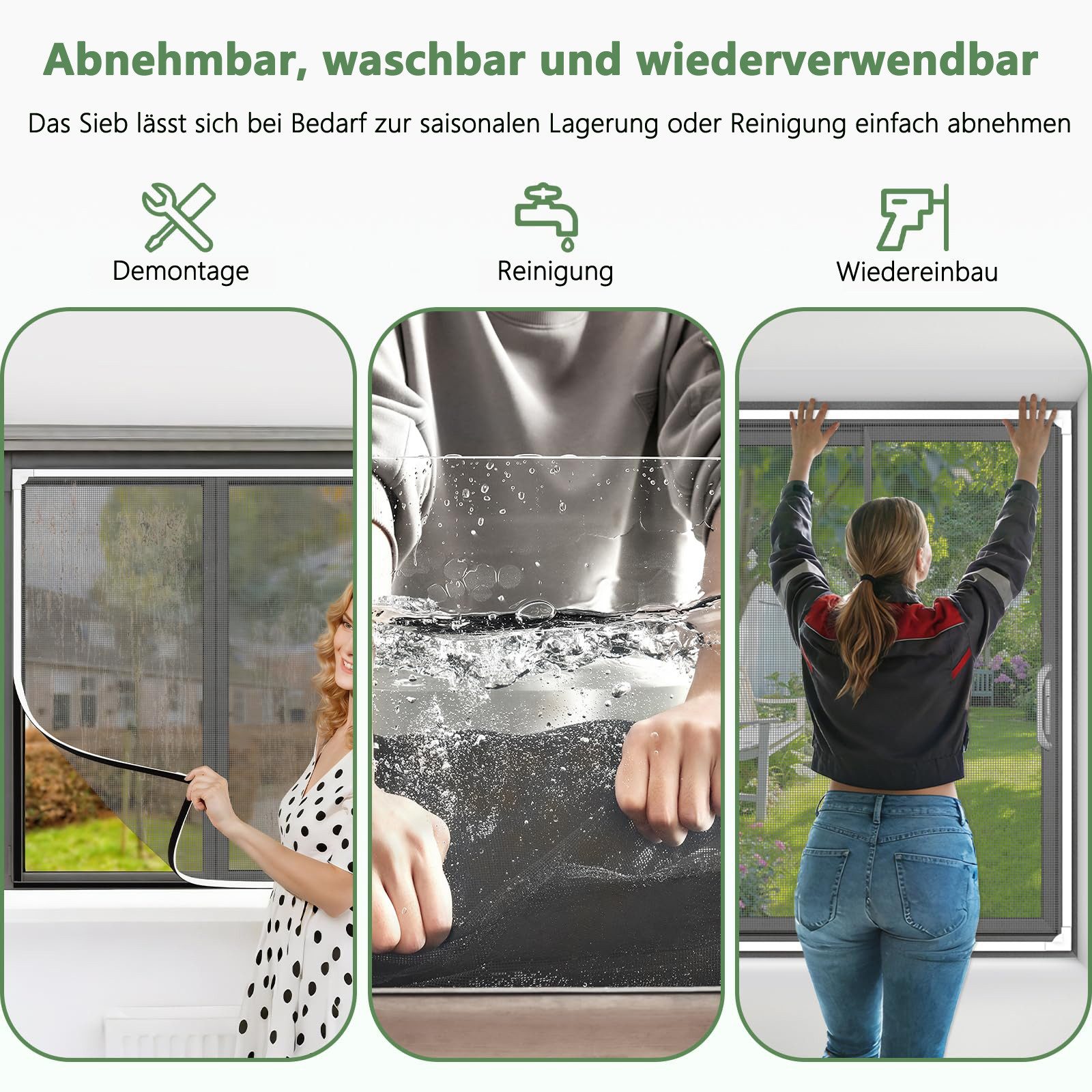 Bwecuy Insektenschutz-Fensterrahmen Magnet Fliegengitter Fenster–Selbstklebend & Zuschneidbar, ohne Bohren, Fiberglas Insektenschutzgitter, Einfache Montage – Bild 4 von 5