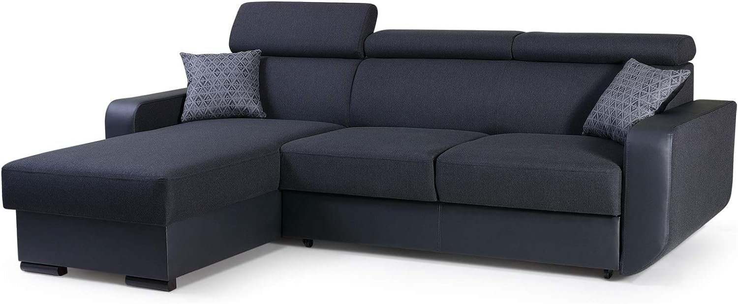 MOEBLO Ecksofa Pedro, Eckcouch Sofa Couch Wohnlandschaft L-Form Polsterecke - 236x165x97 cm, mit Schlaffunktion, mit Bettkasten Schwarz (INARI 100 + MADRYT 910)