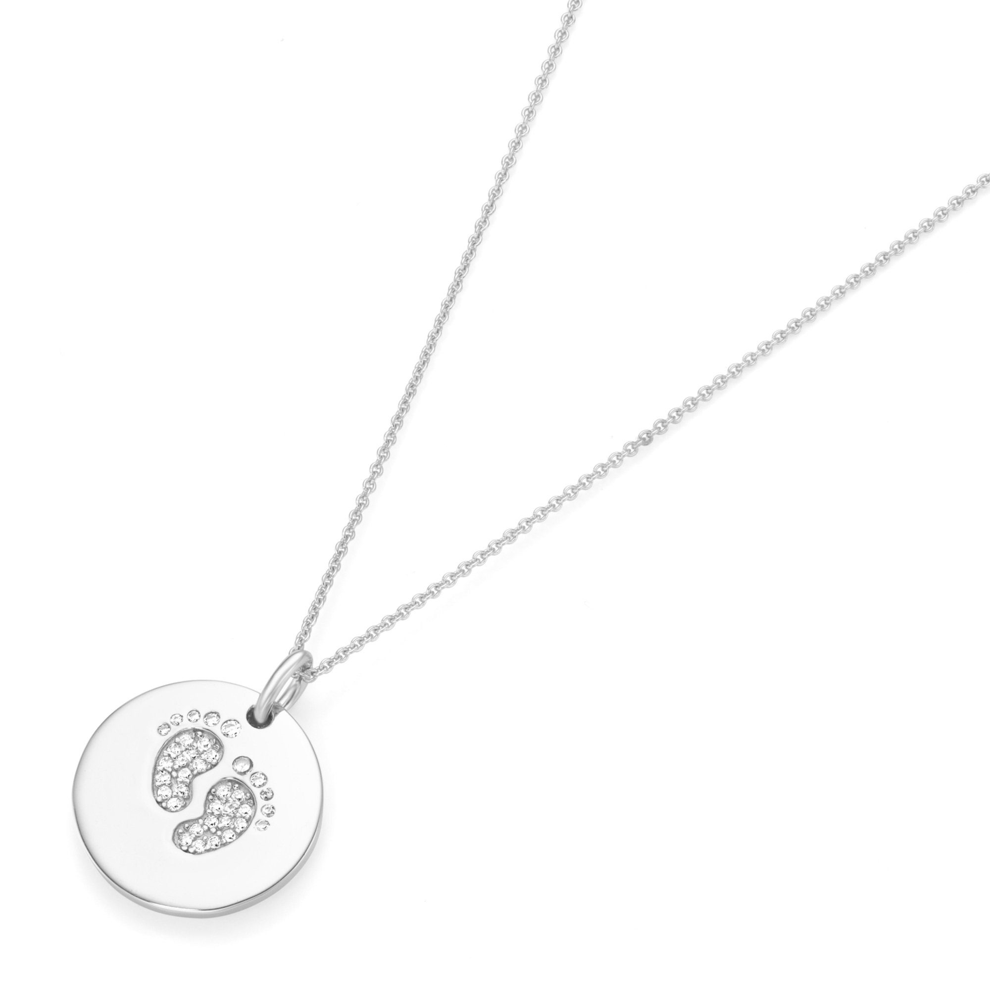 Smart Jewel Kette mit Anhänger mit Gravur Gravurplättchen mit  Zirkoniafüßen, Silber 925