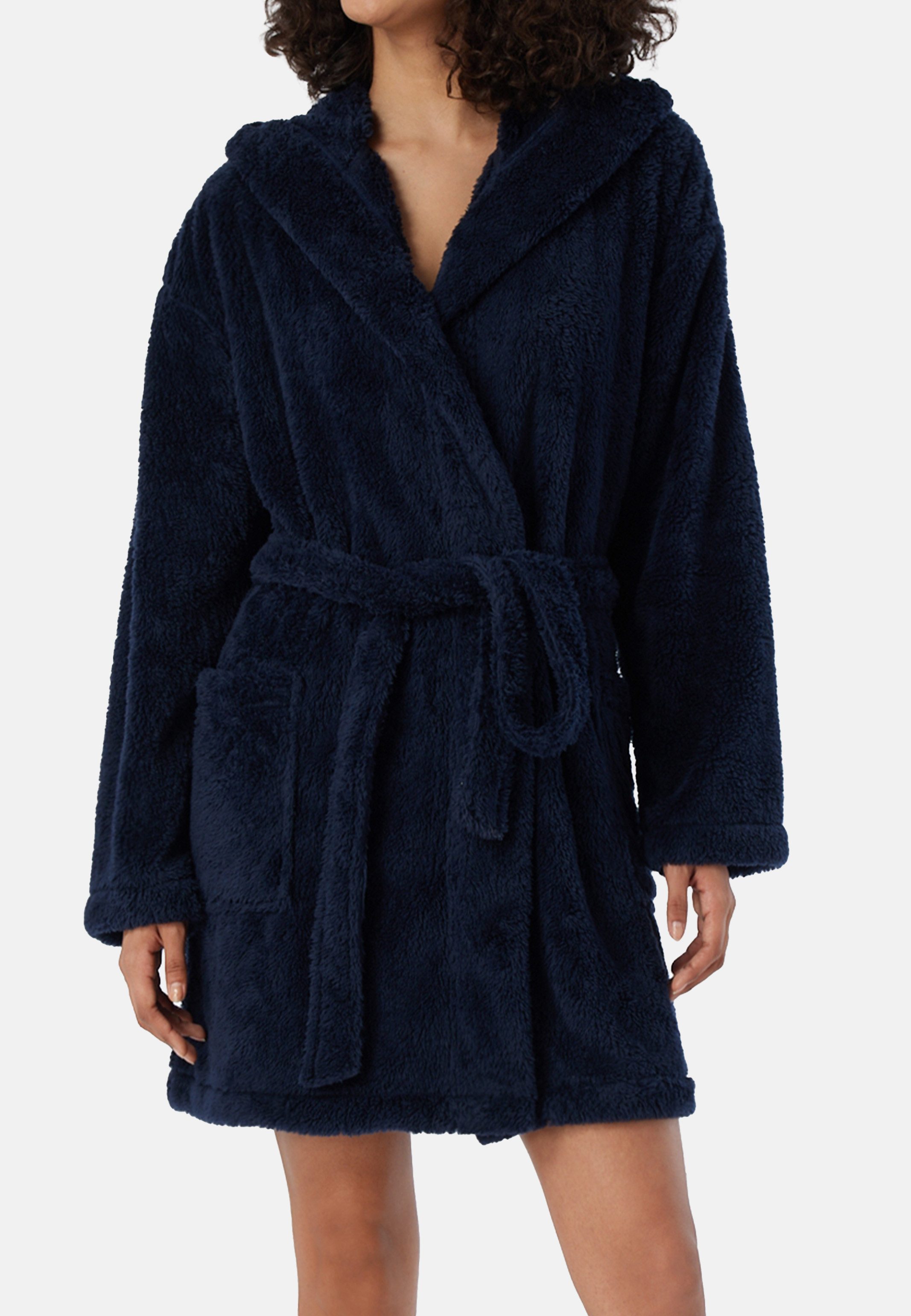 Schiesser Bademantel Teddy Fleece, Synthetik, nicht relevant, Gürtel, Bademantel - Comfort Fit mit 90 cm Länge
