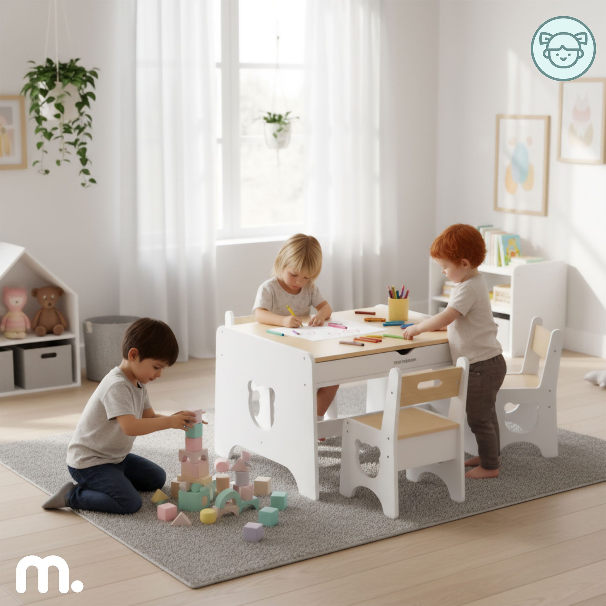 Mamabrum Kinderstuhl Mamabrum Kindertisch Set mit 4 Stühlen Holz weiß – Bild 5 von 5