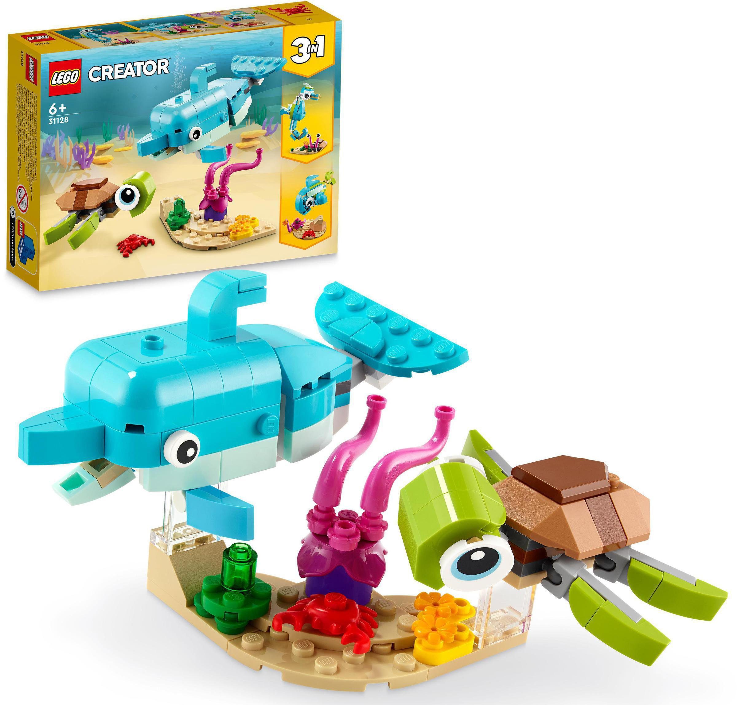 LEGO® Konstruktionsspielsteine Delfin und Schildkröte (31128), LEGO®  Creator 3in1, (137 St), Made in Europe