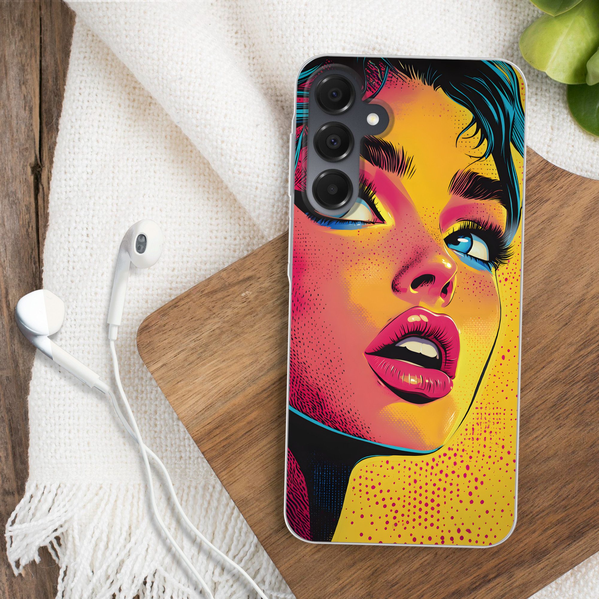 MuchoWow Handyhülle für Samsung Galaxy A16 5G Nahaufnahme - Frauengesicht - Tupfen - Gelb, Phone Case, Silikon, Schutzhülle Dünn